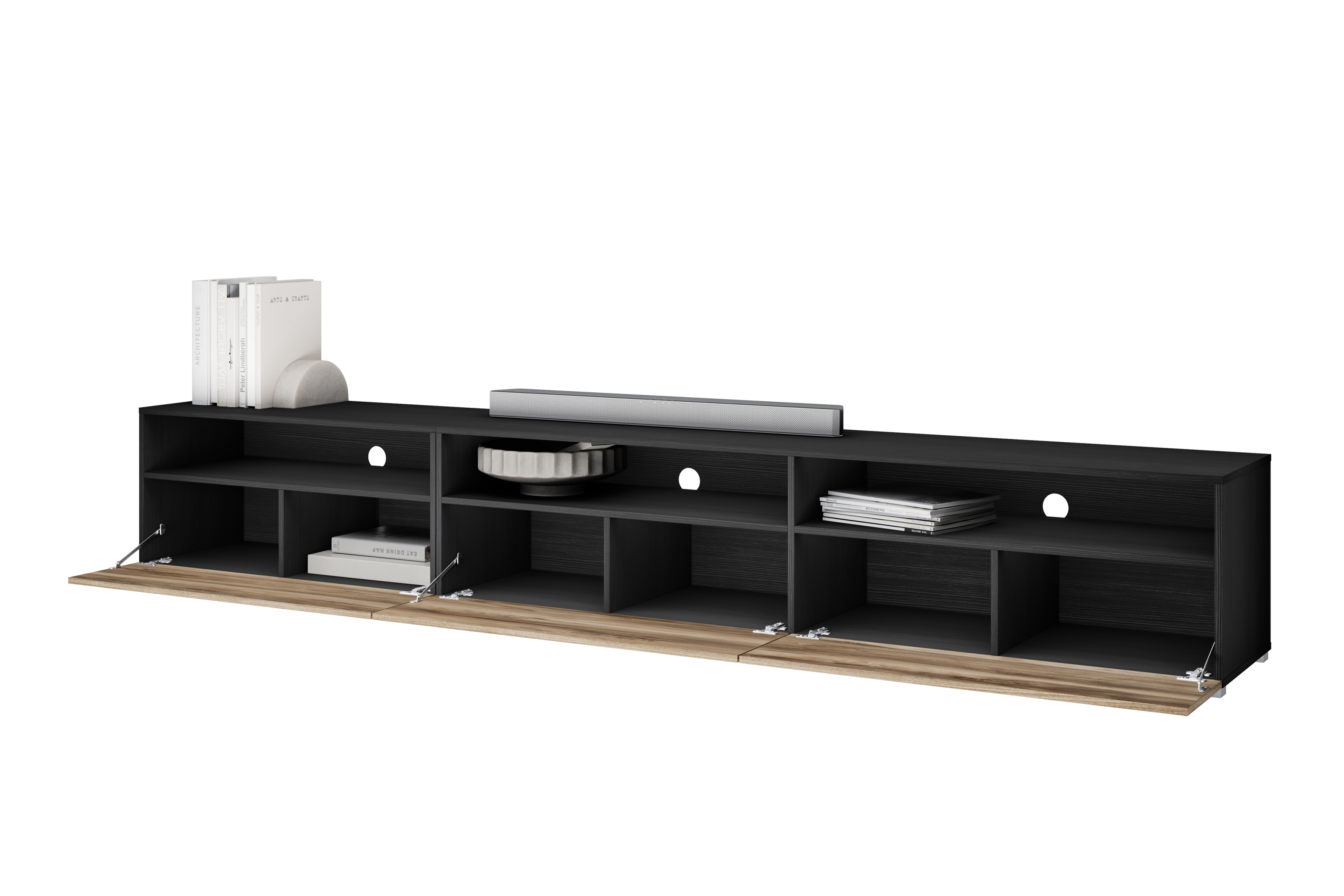 TV skrinka Baros 40 z wnekami 270 cm - touchwood / Orech sattin TV skrinka Baros 40 z wnekami 270 cm - touchwood / Orech sattin