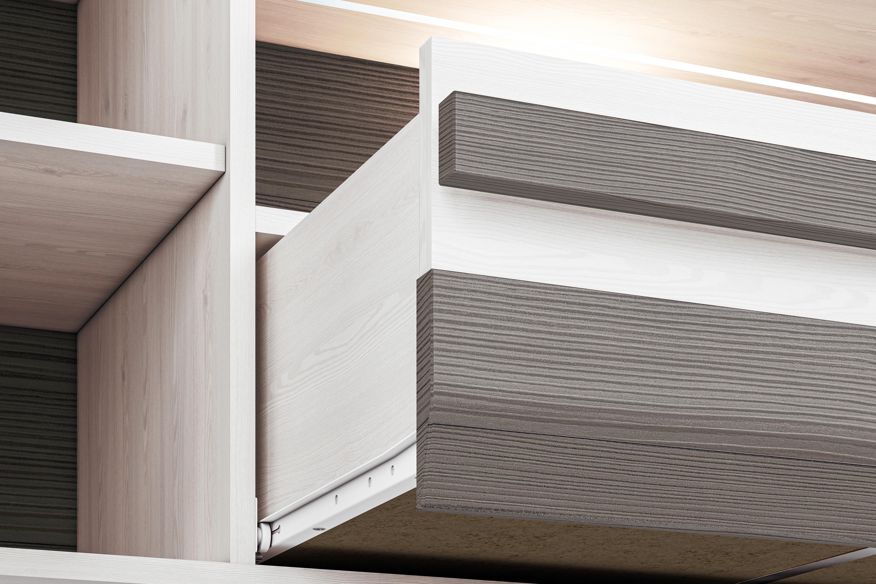 TV stolík Tonemo 09 165 cm so zásuvkou a otvorenými policami - borovica snežná / sivá new grey TV skrinka Blanco 09 z szuflada i wnekami 165 cm - Borovica sNiezna / new grey