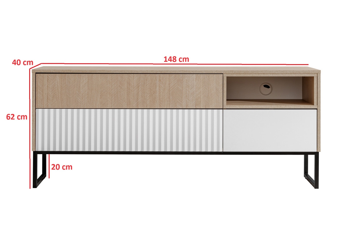 TV stolík Bliwon 148 cm so zásuvkami - jodeľka scandi / biely mat TV skrinka Bliwon F02 so zásuvkami 148 cm - jodelka scandi / biely mat