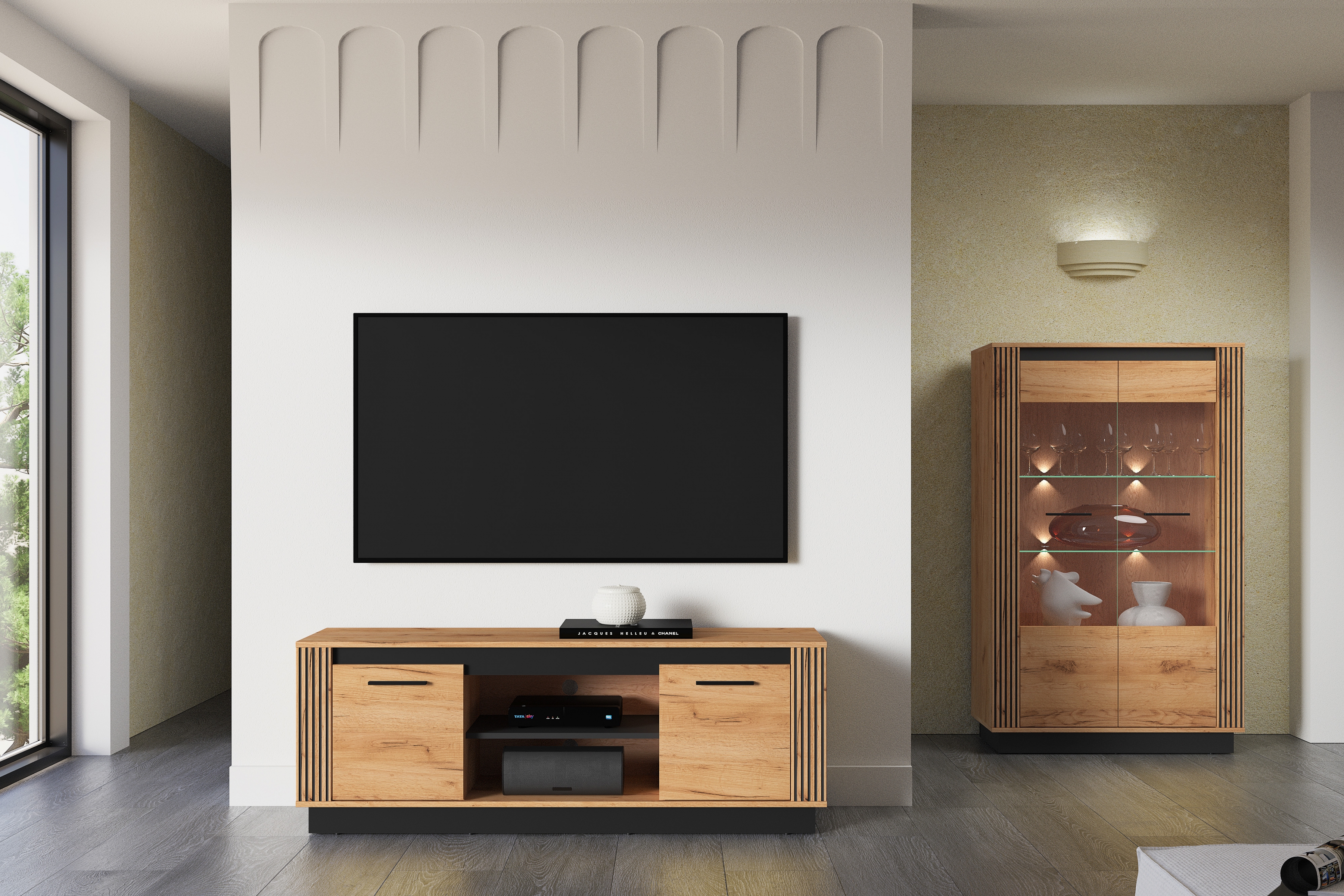 TV stolek Clawi 150 cm - dub craft zlatý / černý Skříňka RTV Clawi 08 - 150 cm - dub craft zlatá / černá