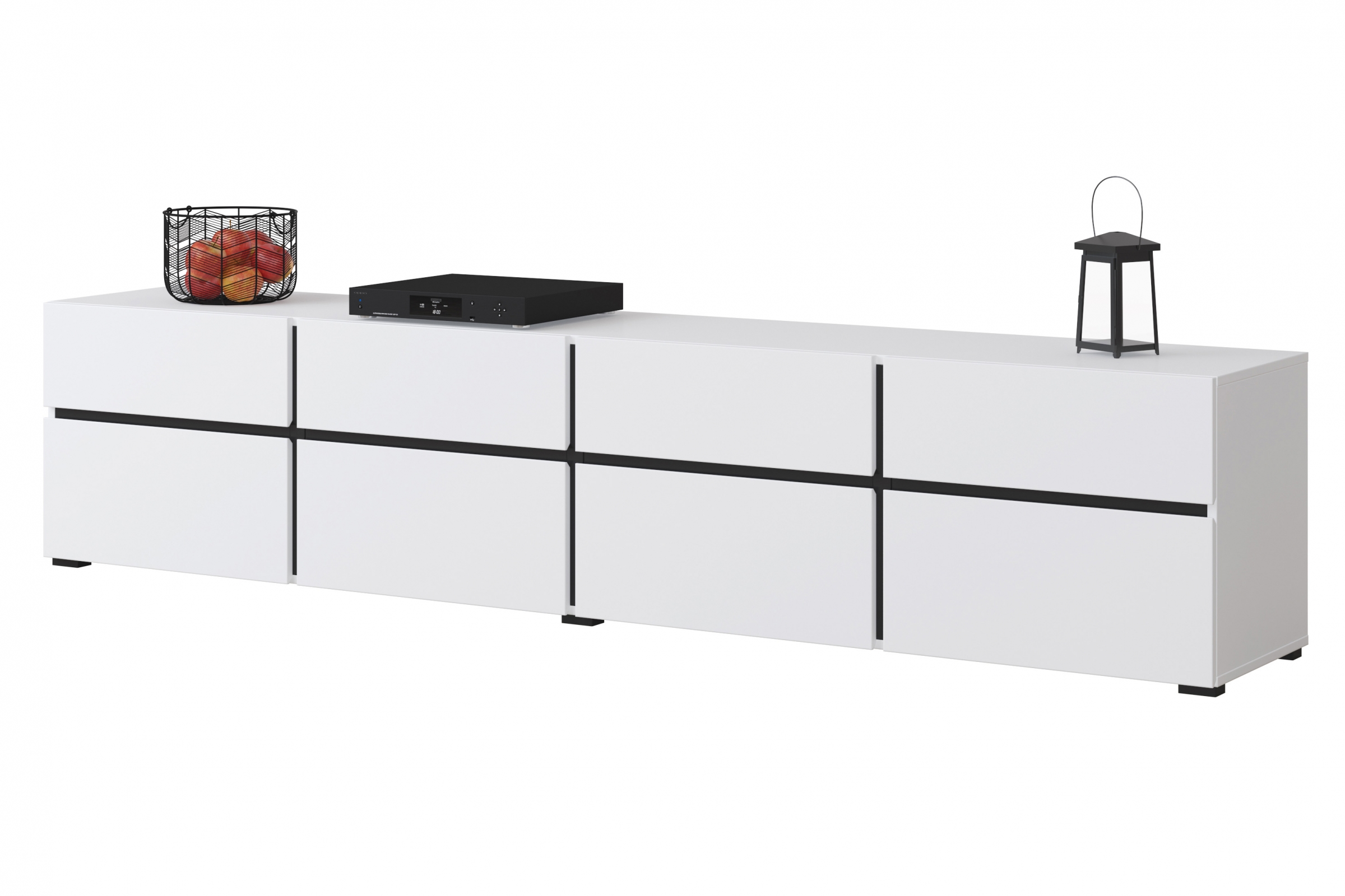 TV stolík Cross 225 cm so 4 zásuvkami - biela / čierna TV skrinka Cross 40 so zásuvkami 225 cm - biela / čierny