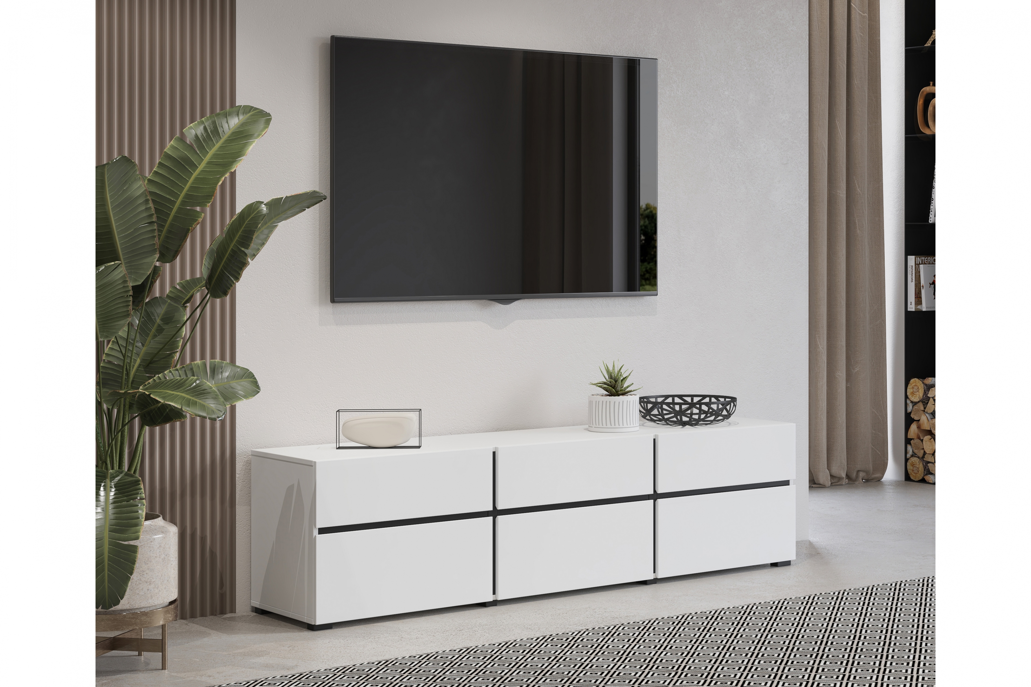 TV skrinka Cross 180 cm s 3 zásuvkami - biela / čierna TV skrinka Cross 41 so zásuvkami 180 cm - biela / čierny