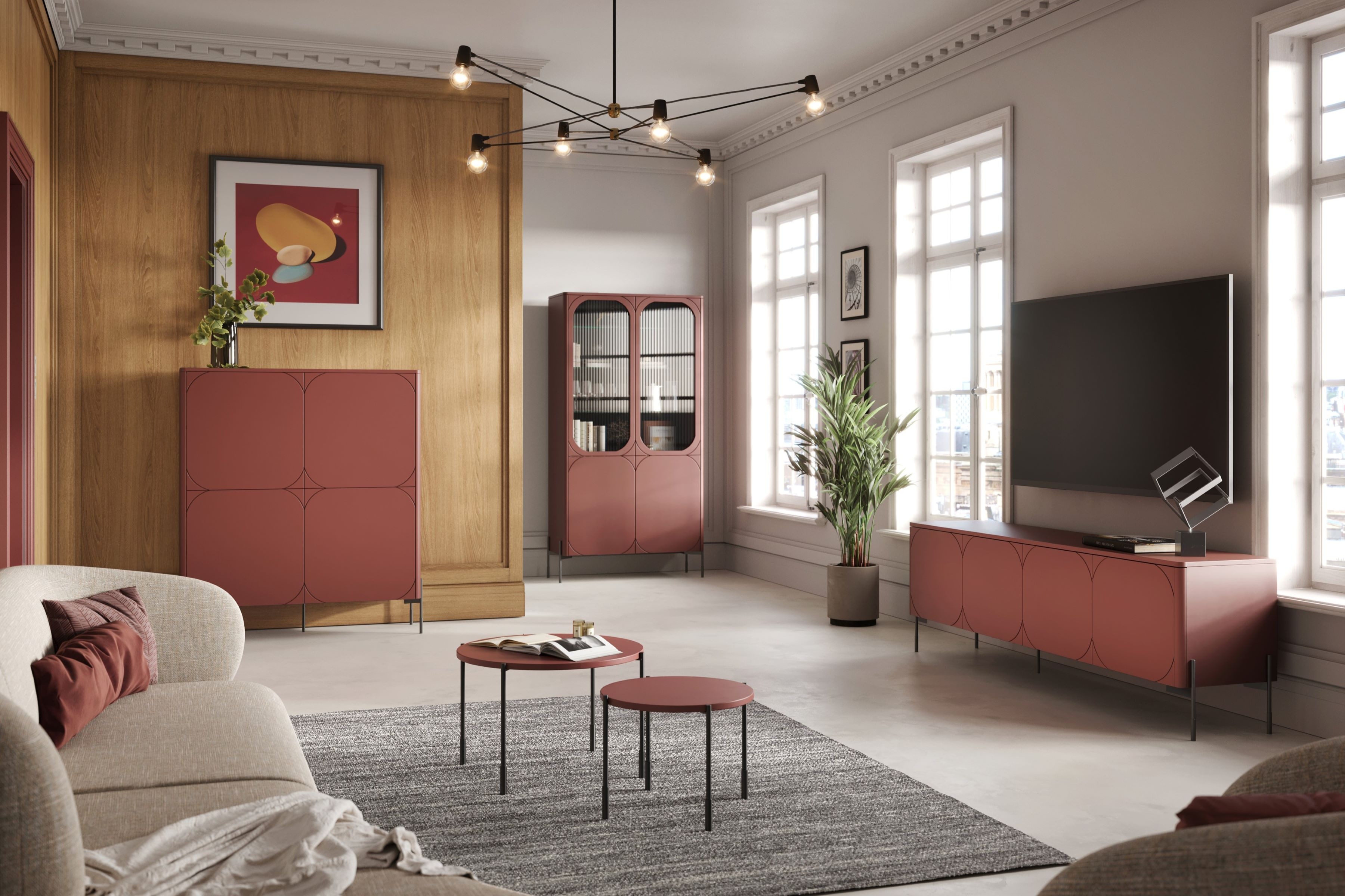 TV stolek Sonatia 200 cm se dvěma skrytými zásuvkami - burgund skříňka RTV čtyřdveřová z dwoma ukrytymi zásuvkami Sonatia 200 cm - burgund