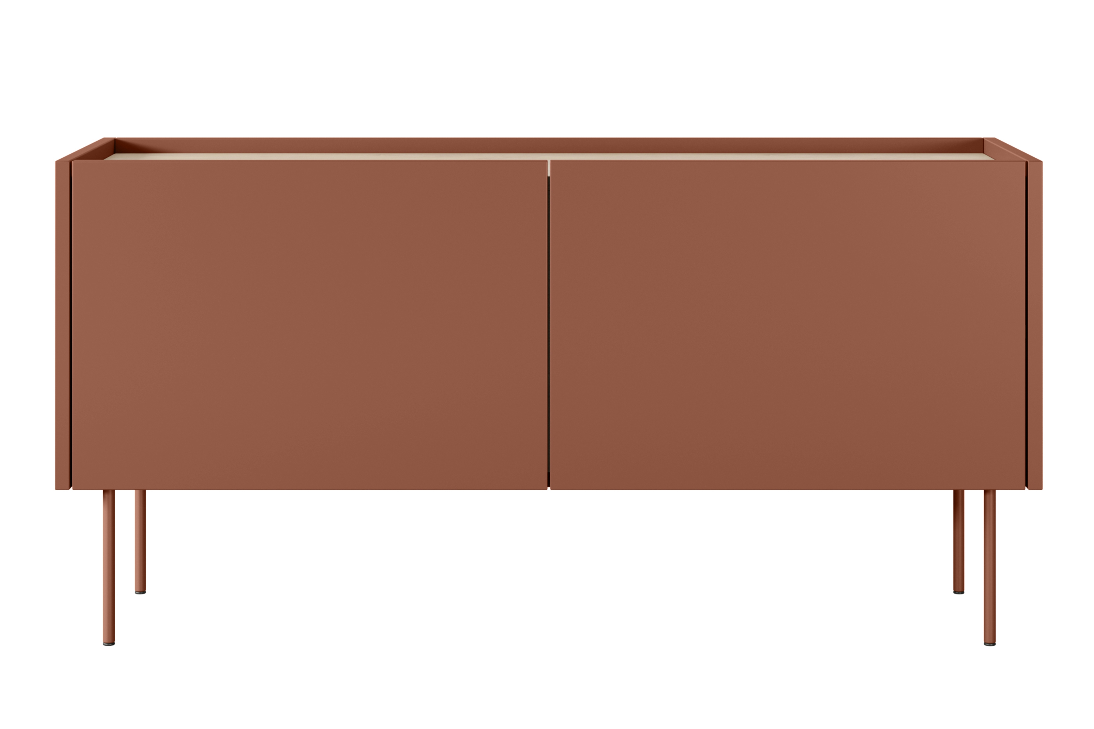 TV stolík Desin 120 cm s ukrytou zásuvkou - ceramic red / dub nagano TV skrinka Desin 120 cm z ukryta szuflada i metalowymi nogami - ceramic red / Dub nagano