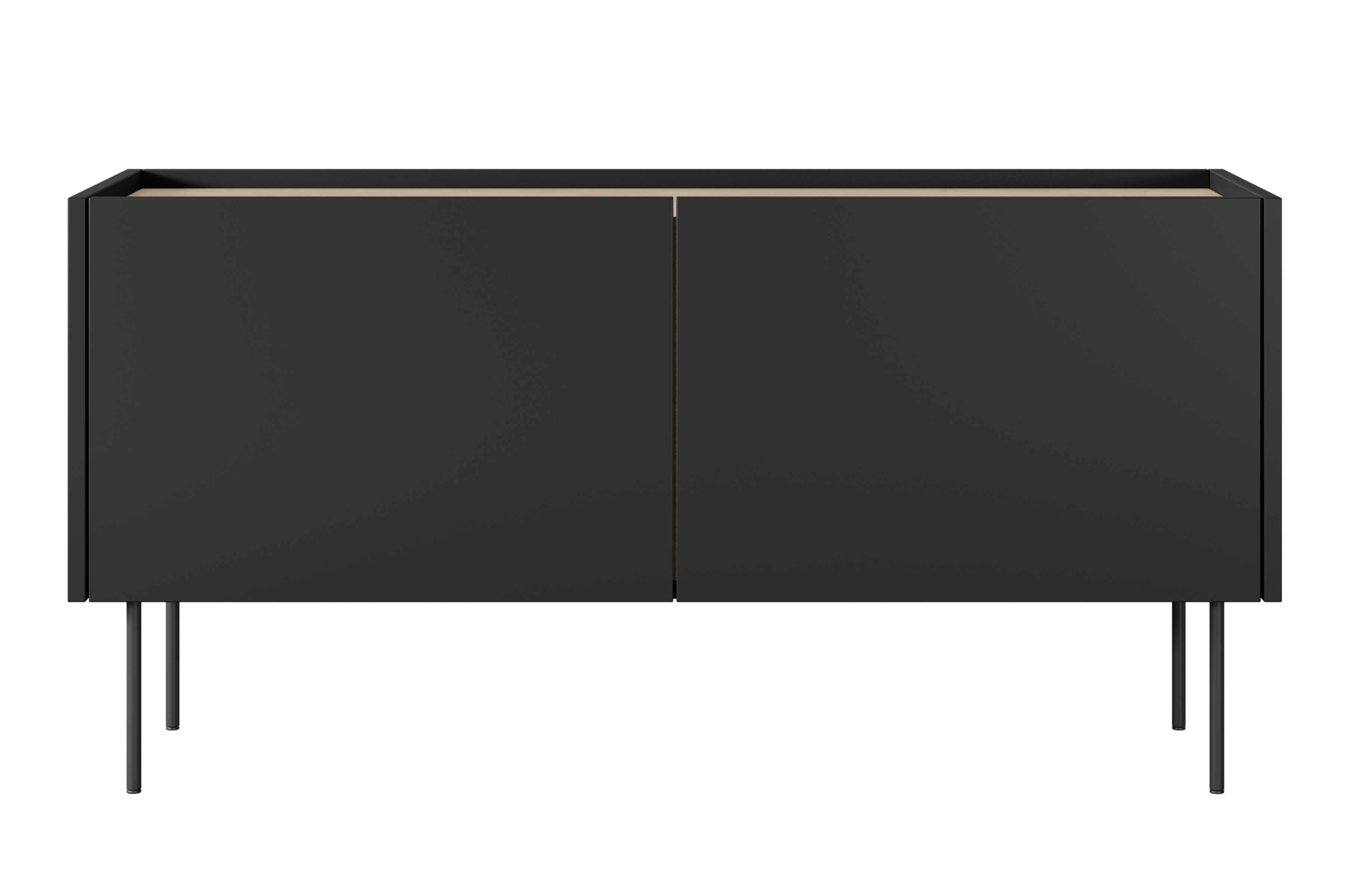 TV stolík Desin 120 cm s ukrytou zásuvkou - čierny mat / dub nagano TV skrinka Desin 120 cm z ukryta szuflada i metalowymi nogami - Čierny mat / Dub nagano