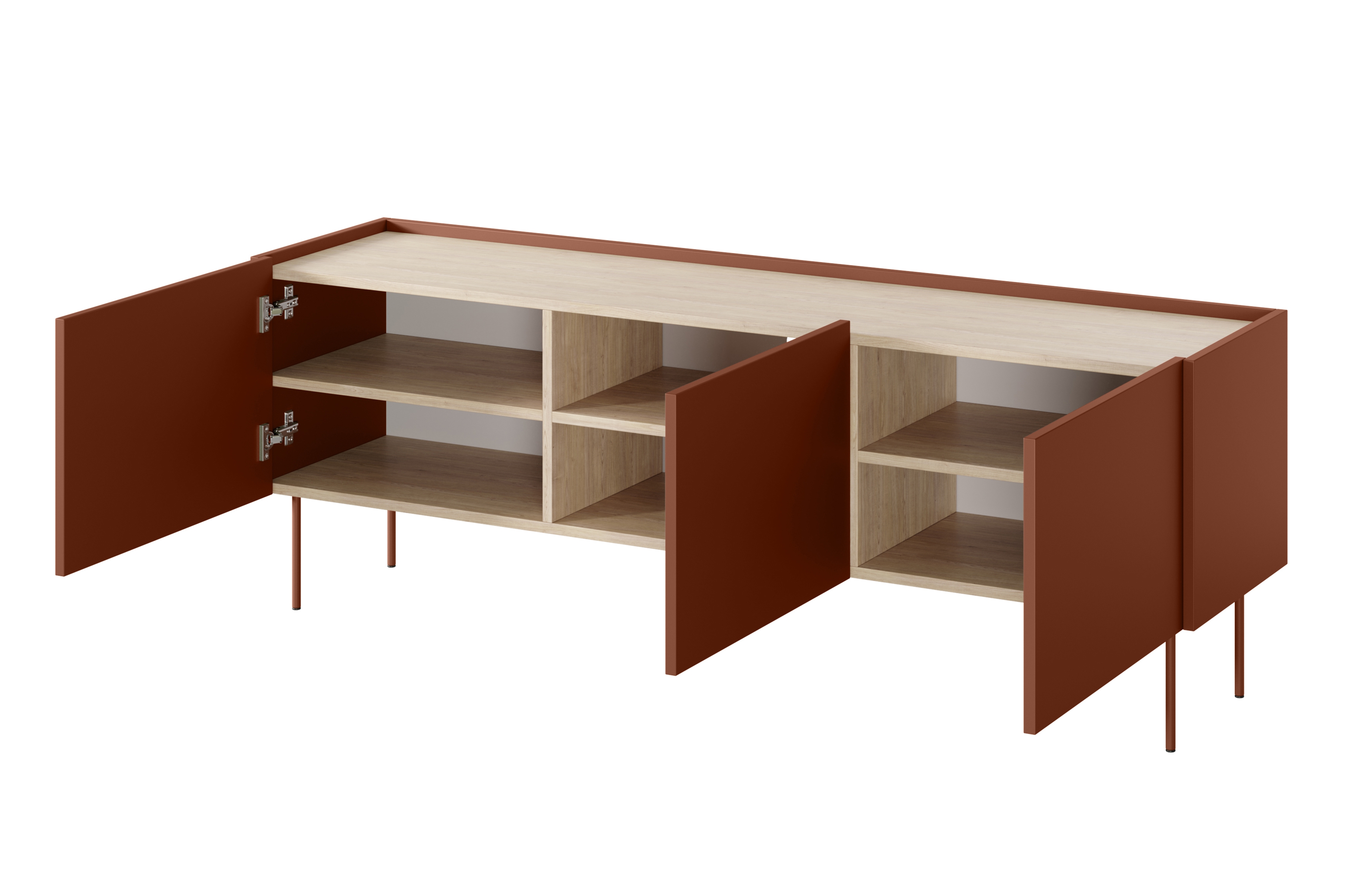 TV stolík Desin 170 cm - ceramic red / dub nagano TV skrinka Desin 170 cm z metalowymi nogami - ceramic red / Dub nagano