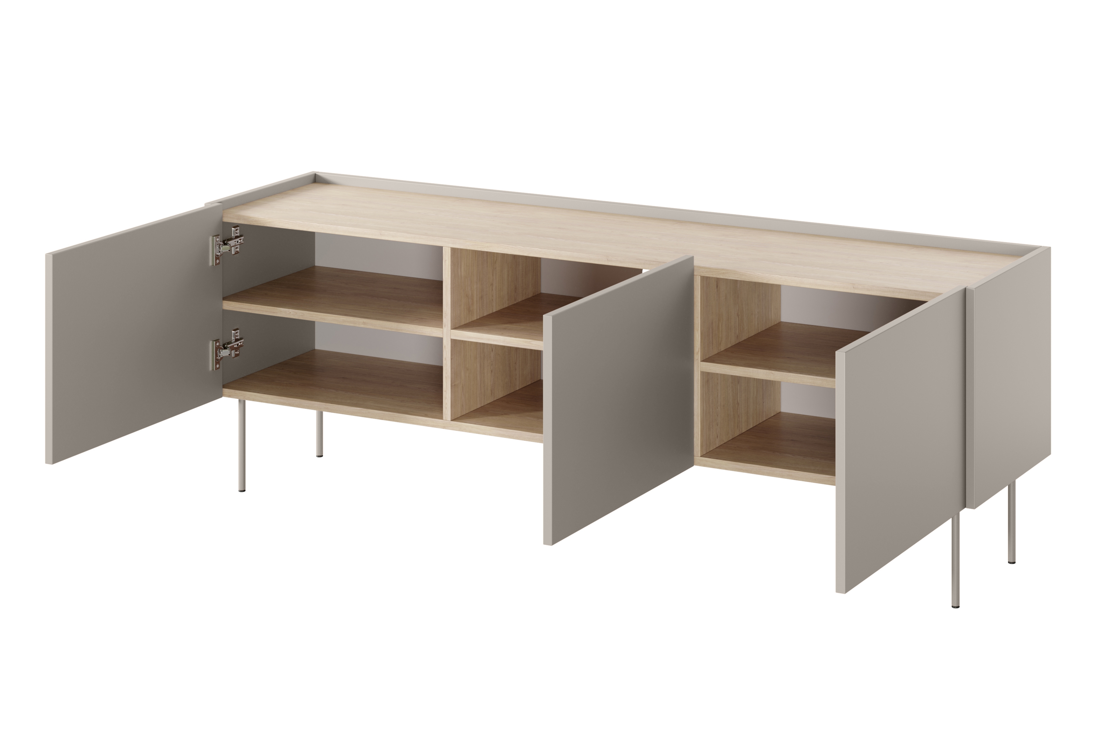 TV stolek Desin 170 cm - kašmír / dub nagano / kovové nohy skříňka RTV Desin 170 cm z metalowymi nogami - kašmír / dub nagano