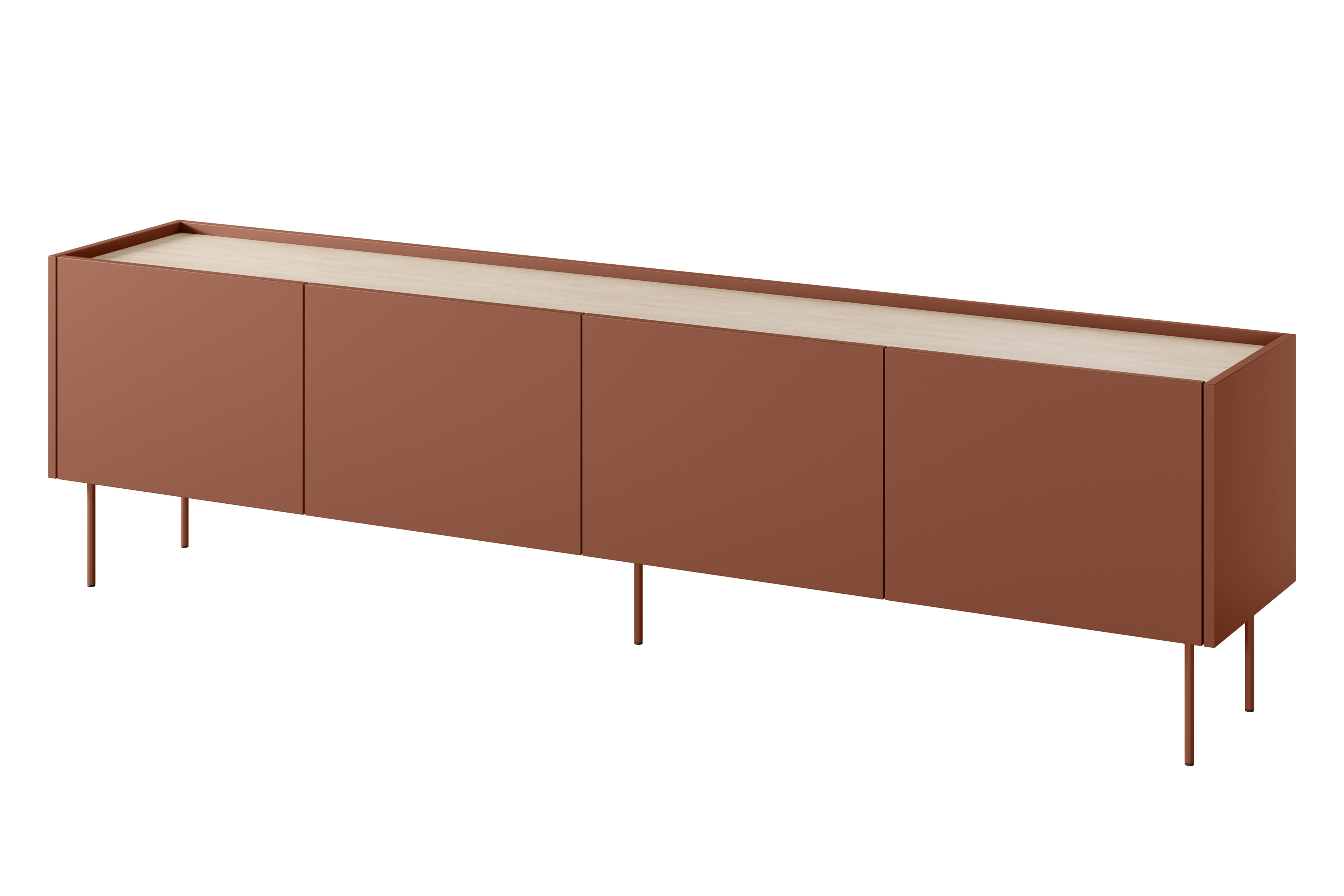 TV stolík Desin 220 cm - ceramic red / dub nagano TV skrinka Desin 220 cm z metalowymi nogami - ceramic red / Dub nagano