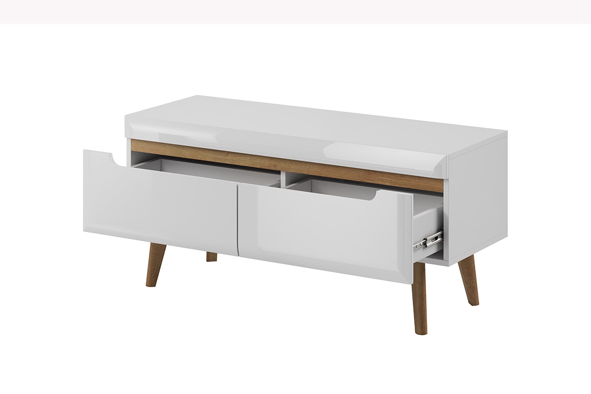 TV stolek Dorin 107 cm - bílý lesk / dub riviera Bílá Malá Skříňka TV