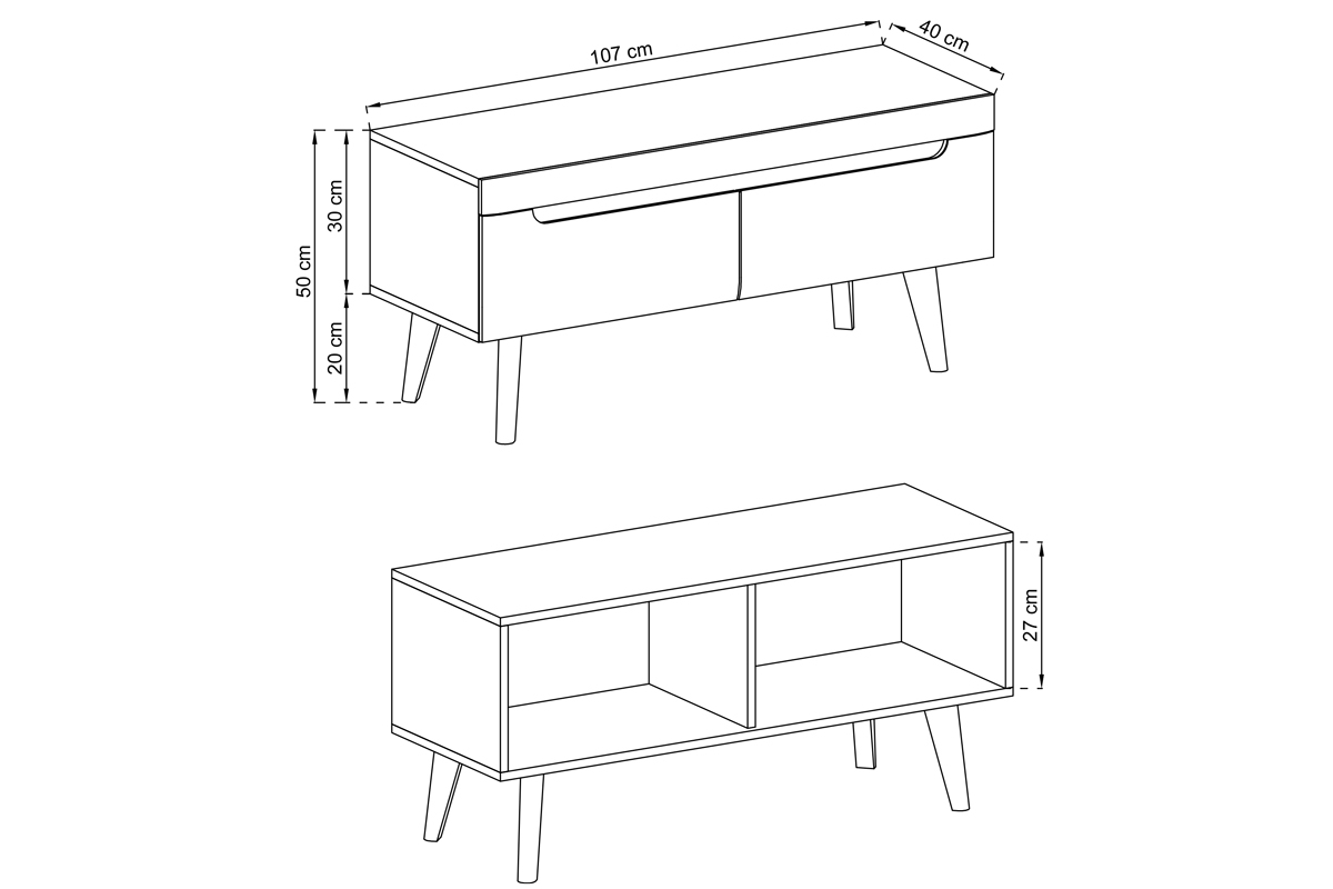 TV stolek Dorin 107 cm - bílý lesk / dub riviera Skříňka tv 107