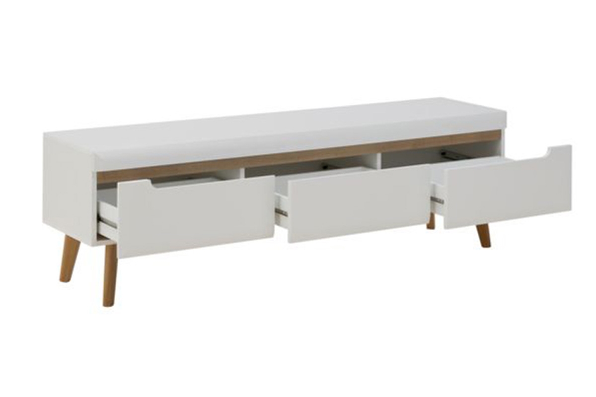 TV stolek Dorin 160 cm - bílý lesk / dub riviera Skříňka tv 