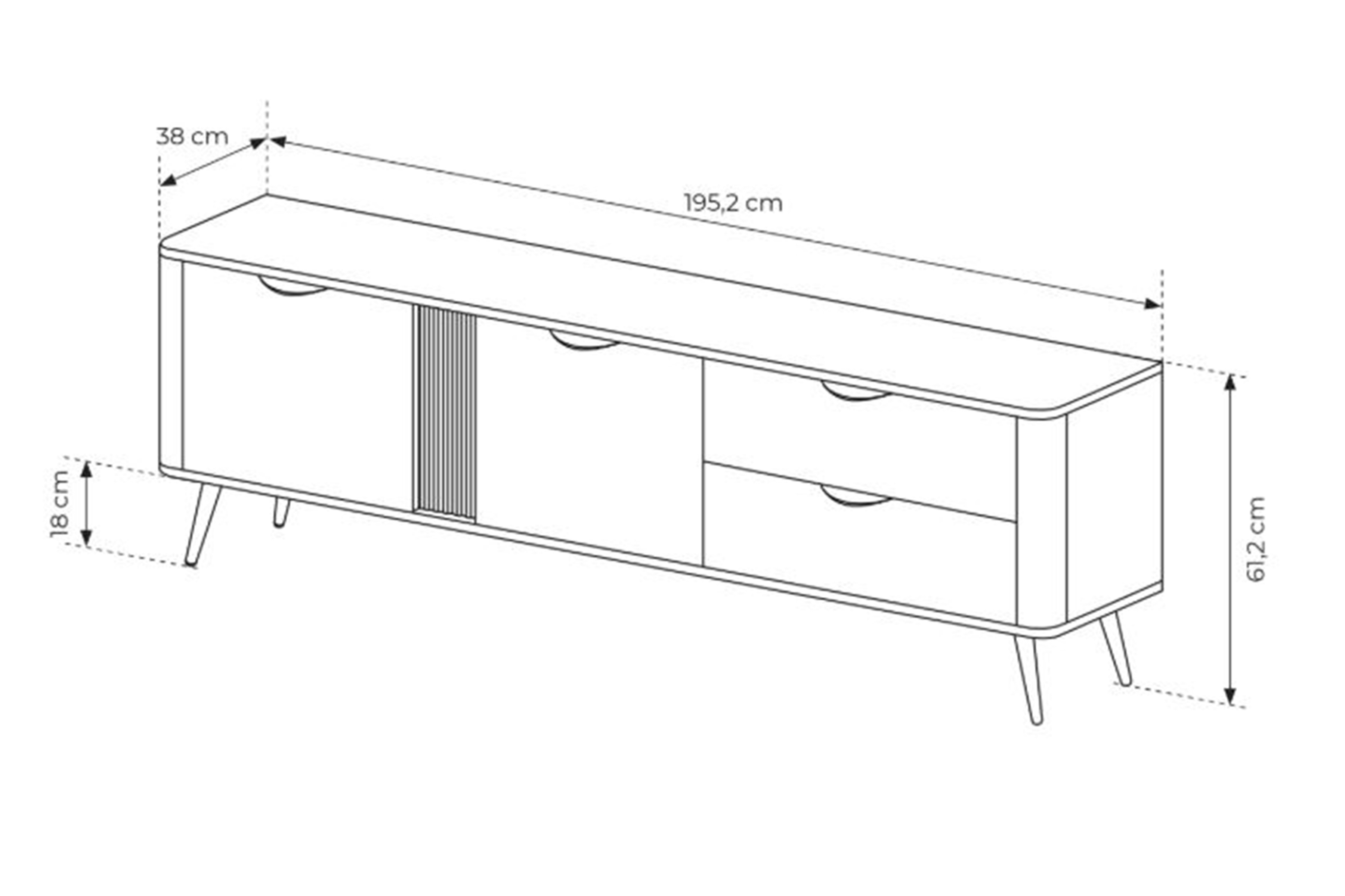 TV stolek Edrin 195 cm se zásuvkami - dub dunin / černá skříňka RTV Edrin 195 cm se zásuvkami - dub dunin / černá