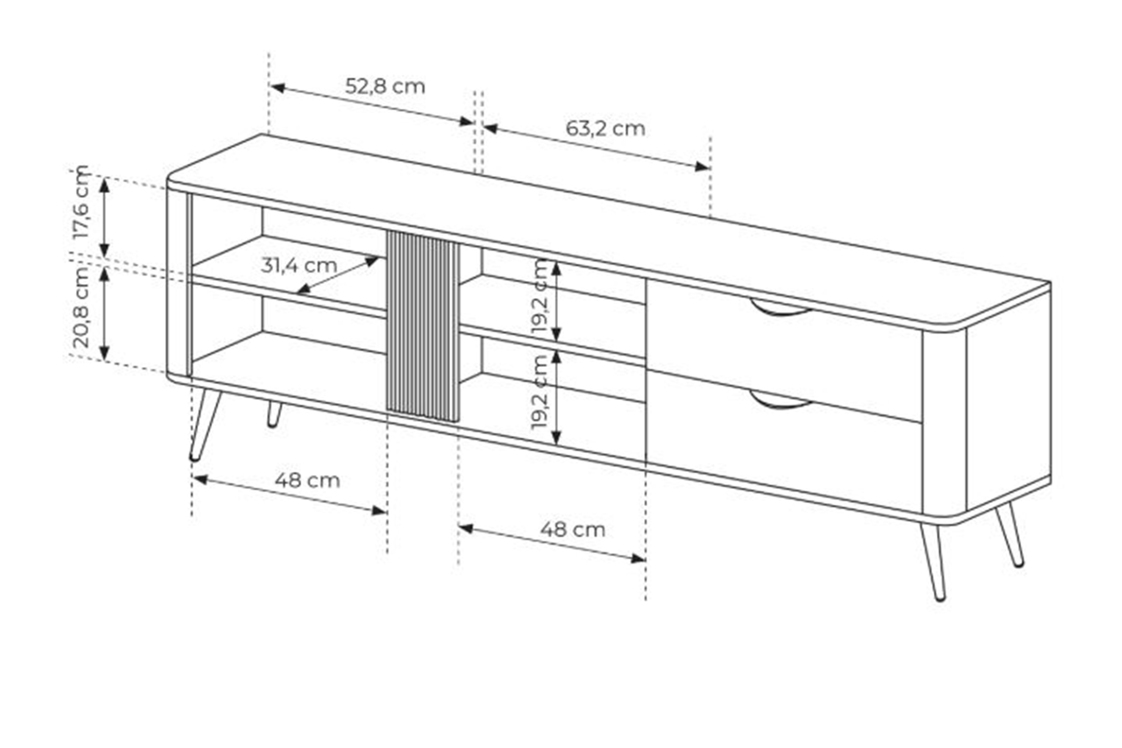 TV stolek Edrin 195 cm se zásuvkami - dub dunin / černá skříňka RTV Edrin 195 cm se zásuvkami - dub dunin / černá