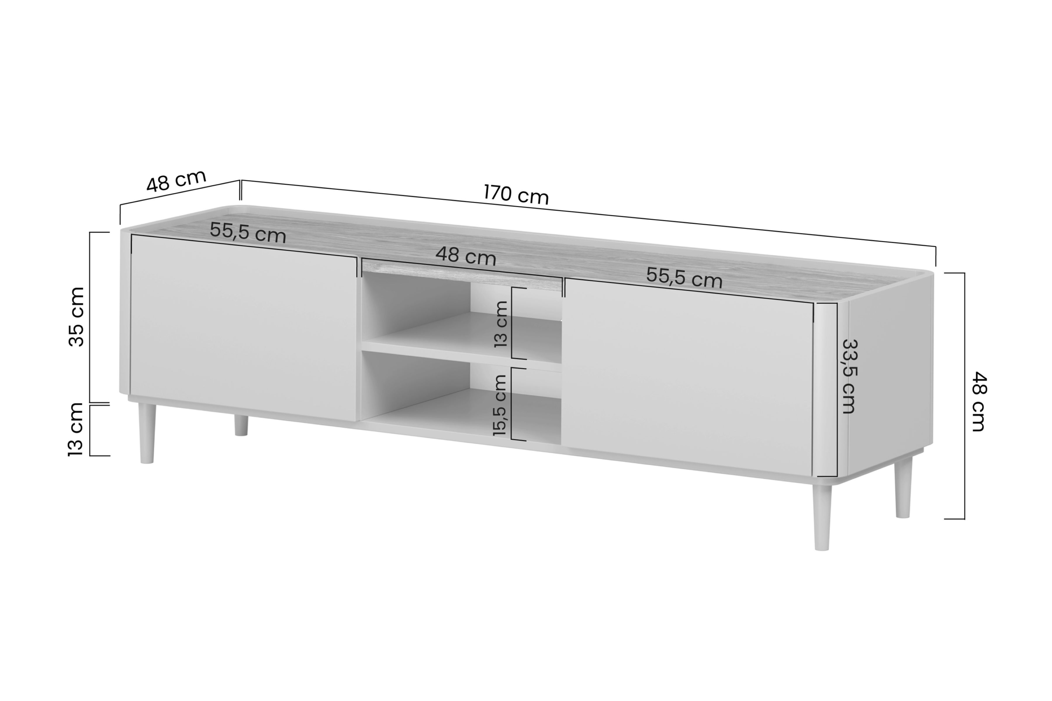 TV stolík Elivo 170 cm na nožičkách - eukalyptus / dub baltic dune TV skrinka Elivo 170 cm na nôžkach - eukaliptus / Dub baltic dune