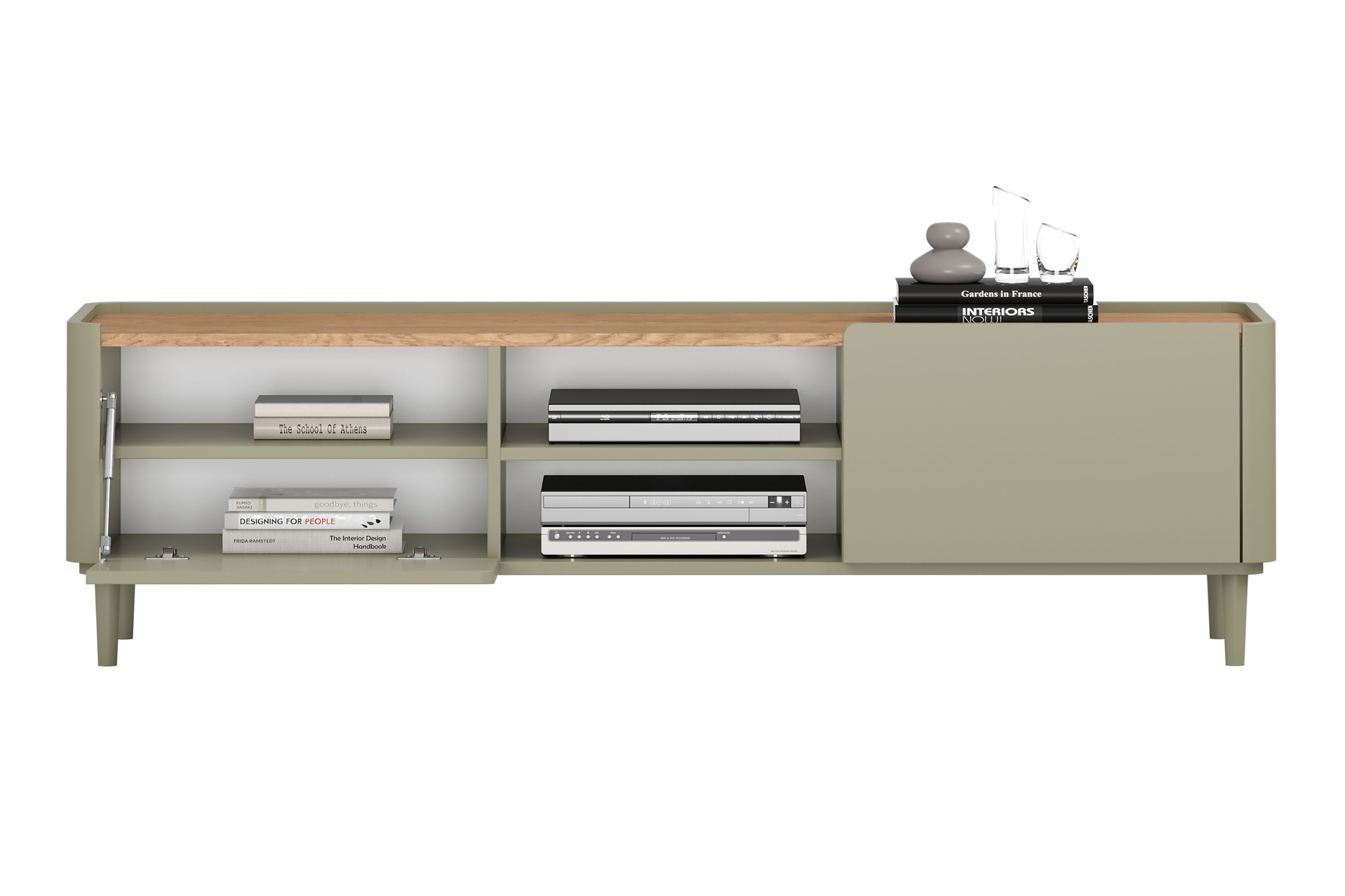 TV stolík Elivo 170 cm na nožičkách - eukalyptus / dub baltic dune TV skrinka Elivo 170 cm na nôžkach - eukaliptus / Dub baltic dune