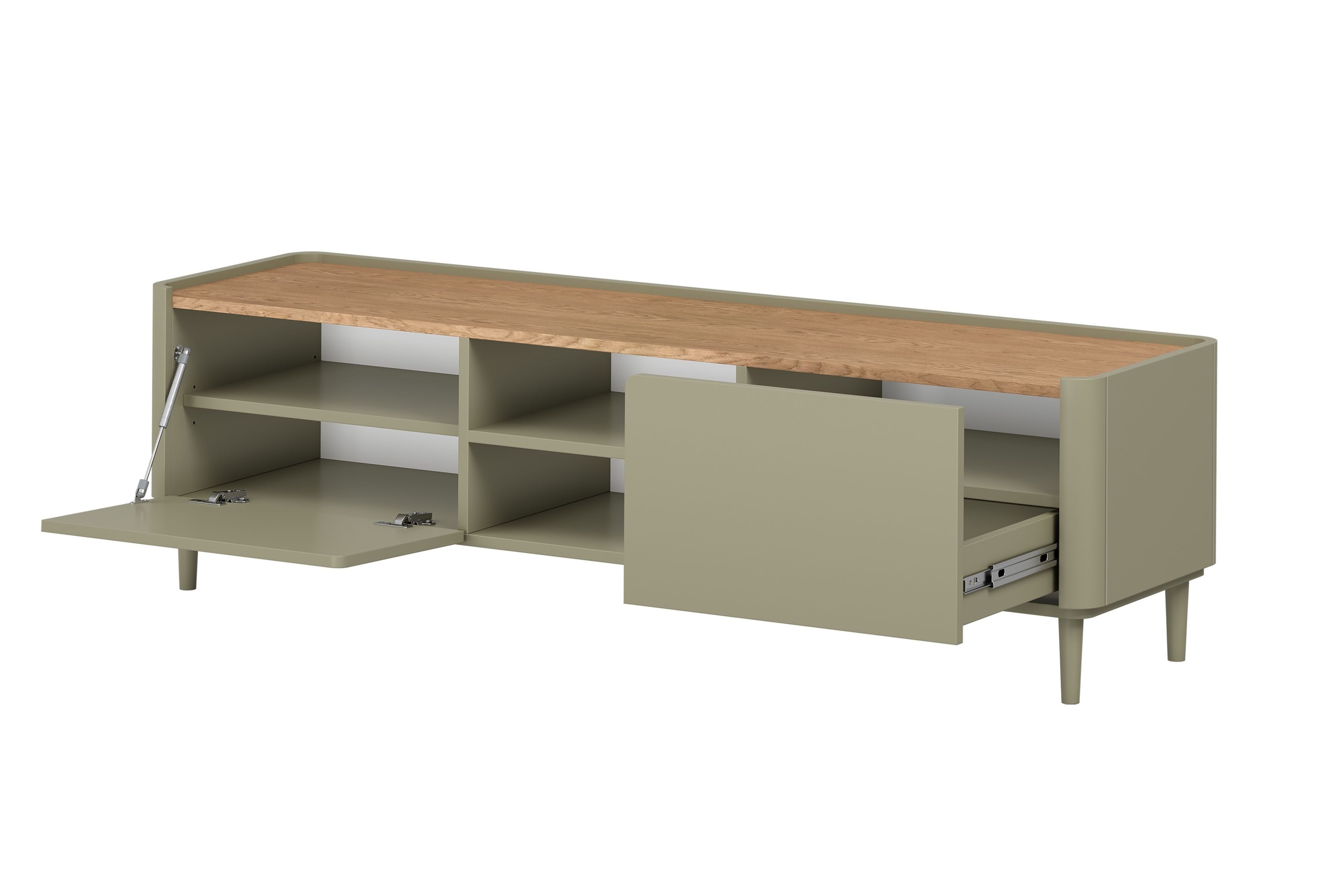 TV stolík Elivo 170 cm na nožičkách - eukalyptus / dub baltic dune TV skrinka Elivo 170 cm na nôžkach - eukaliptus / Dub baltic dune