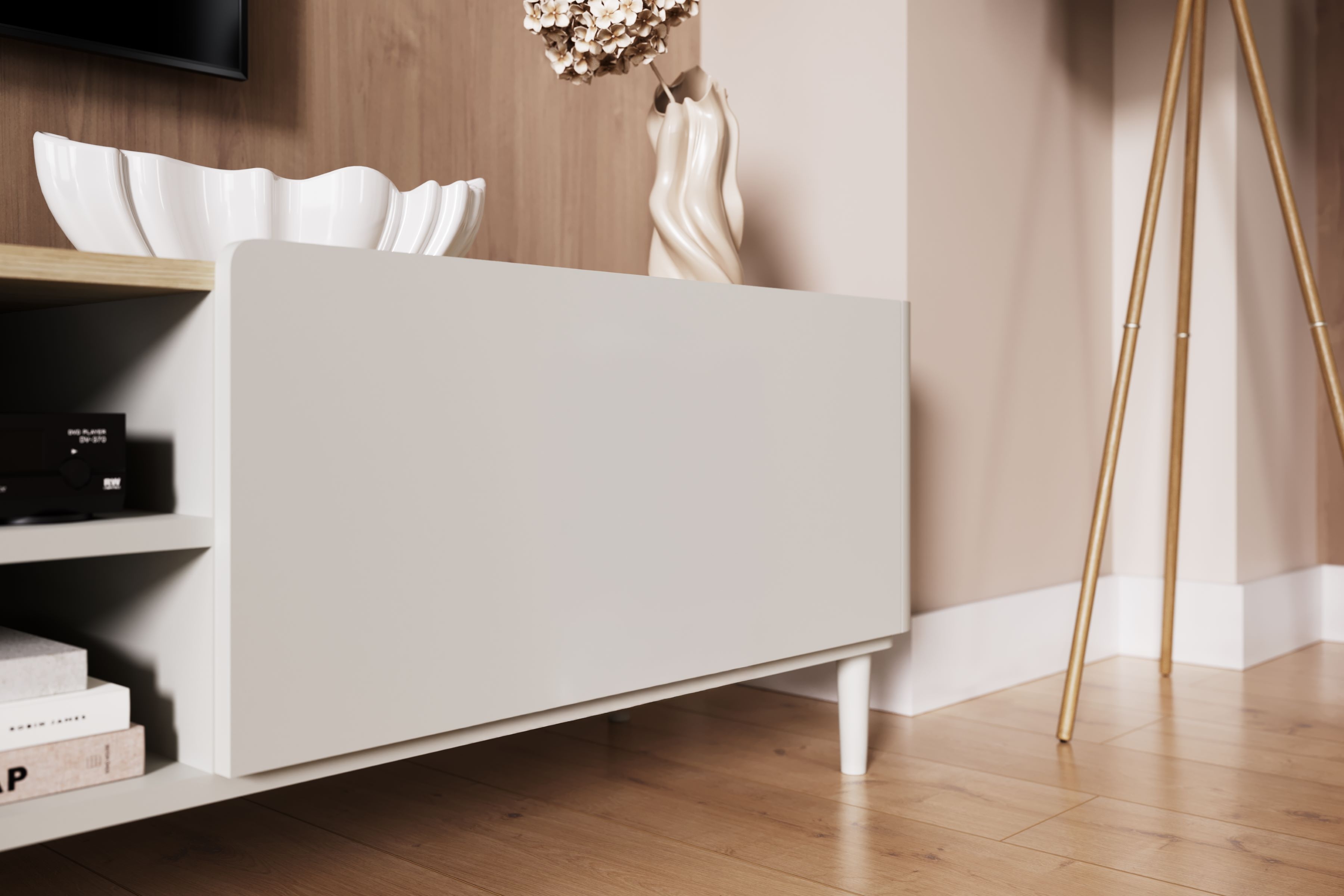 TV stolík Elivo 170 cm na nožičkách - kašmír / olejovaný dub TV skrinka Elivo 170 cm na nôžkach - kašmír / Dub olejowany