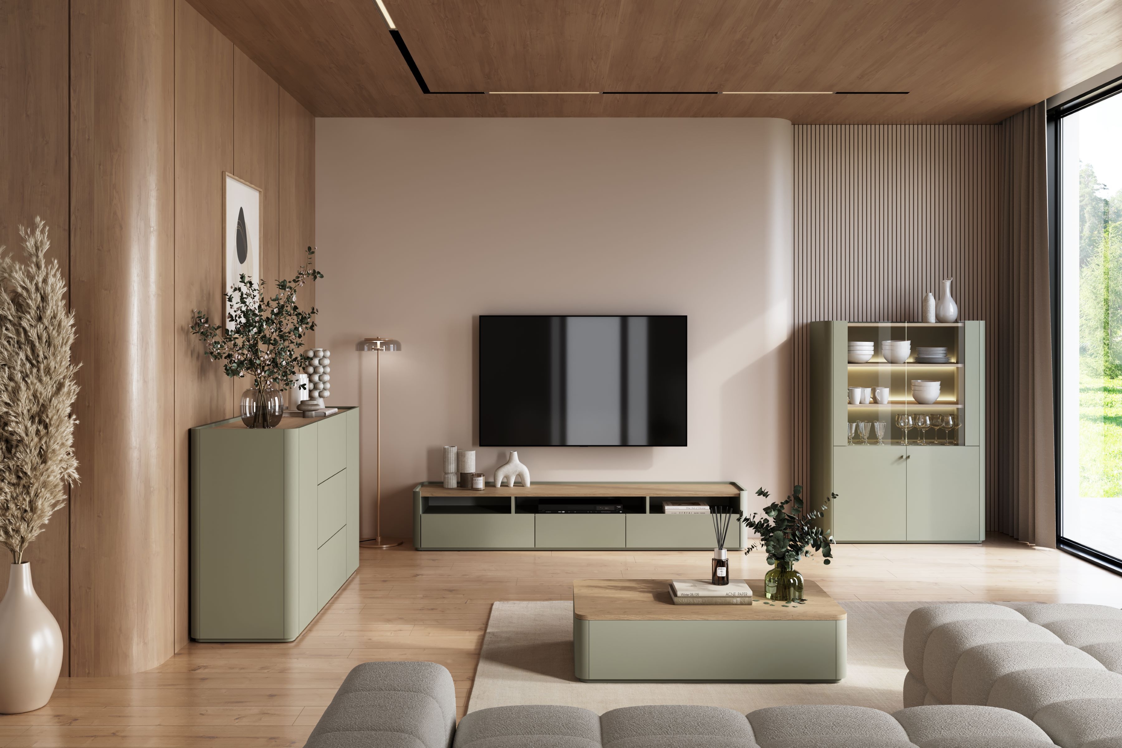 TV stolík Elivo 200 cm - eukalyptus / dub baltic dune TV skrinka Elivo 200 cm - eukaliptus / Dub baltic dune