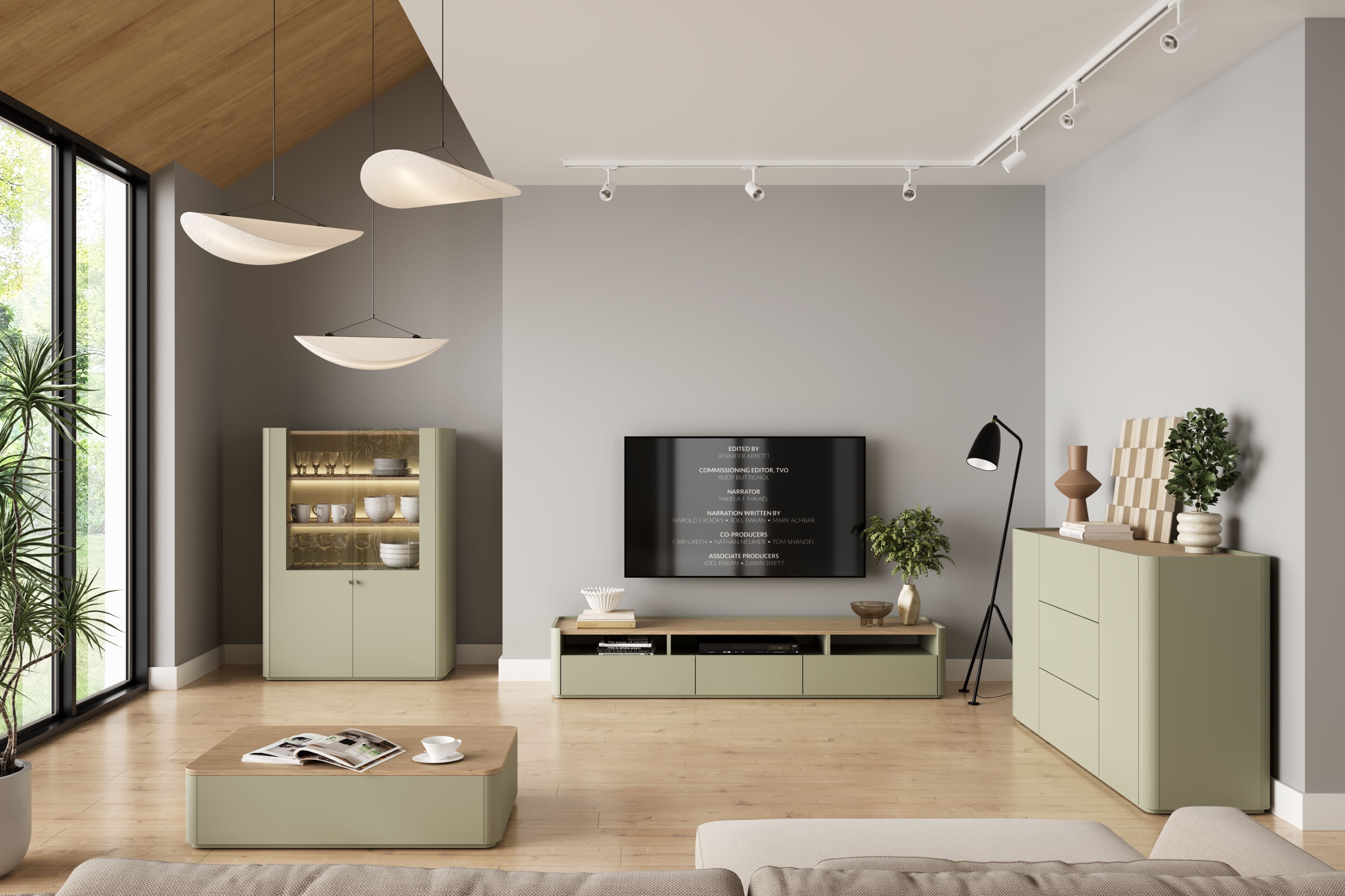 TV stolík Elivo 200 cm - eukalyptus / dub baltic dune TV skrinka Elivo 200 cm - eukaliptus / Dub baltic dune