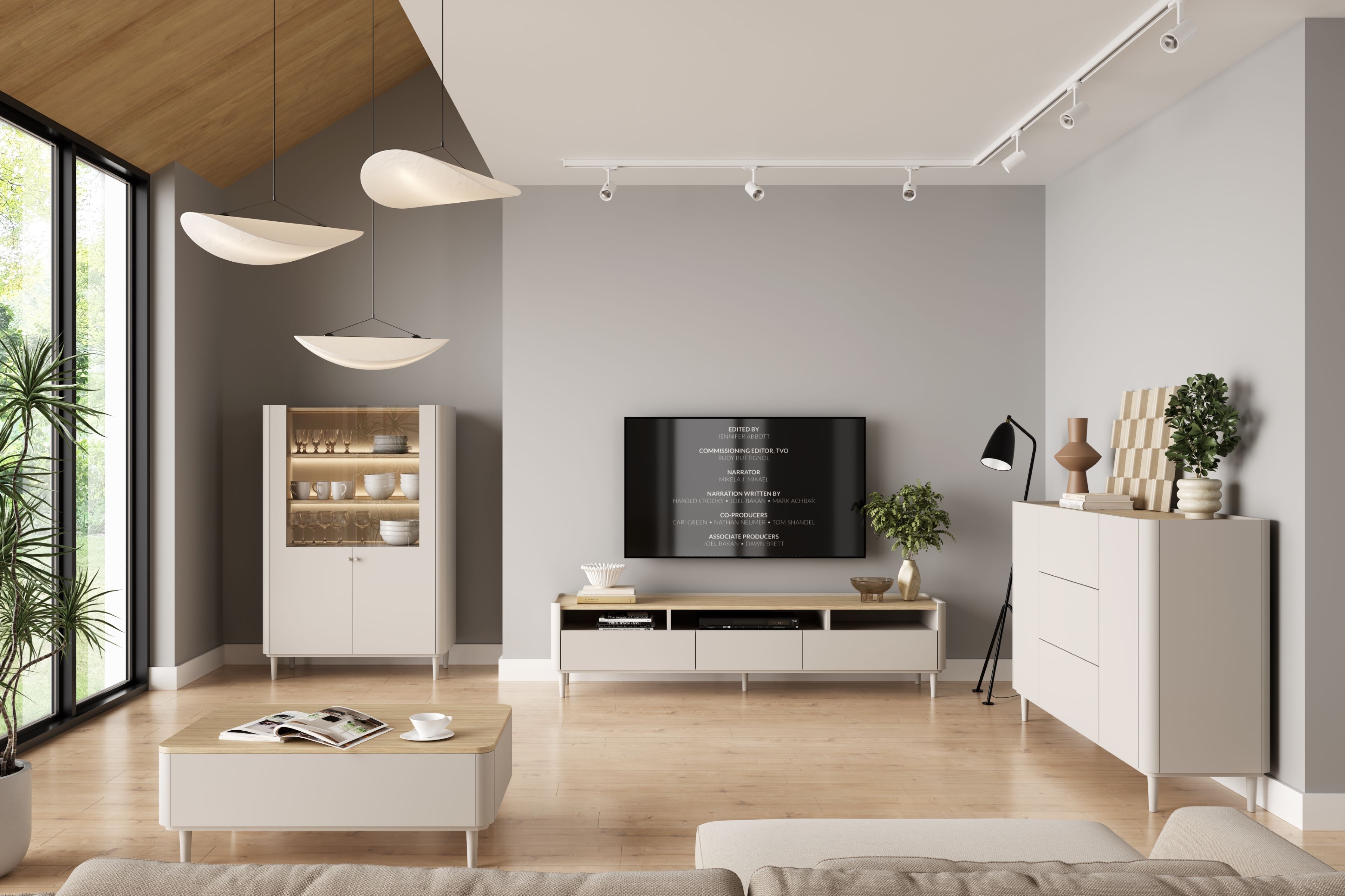 TV stolík Elivo 200 cm na nožičkách - kašmírová / dub olejovaný TV skrinka Elivo 200 cm na nôžkach - kašmír / Dub olejowany