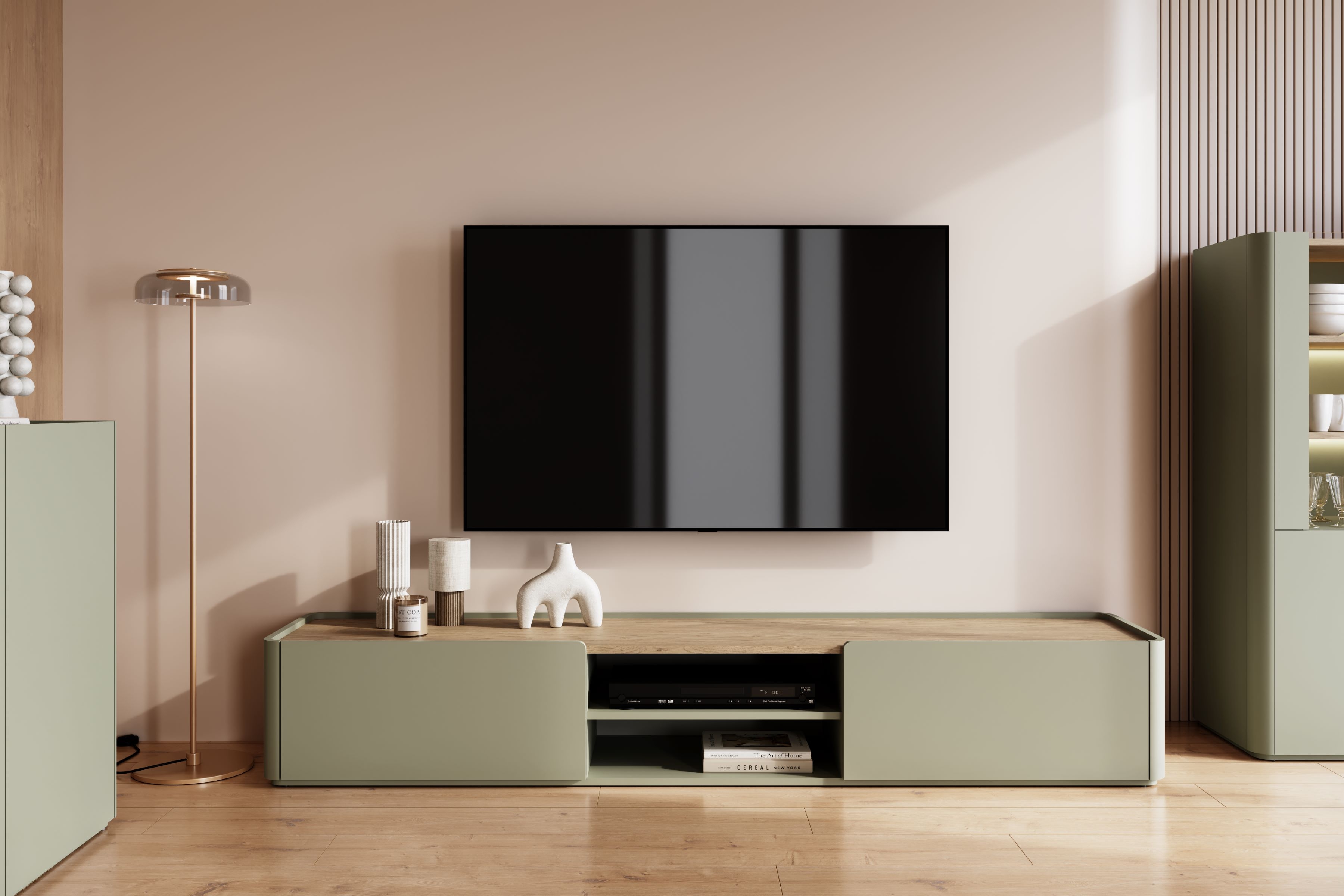 TV stolík Elivo 220 cm - eukalyptus / dub baltic dune TV skrinka Elivo 220 cm - eukaliptus / Dub baltic dune