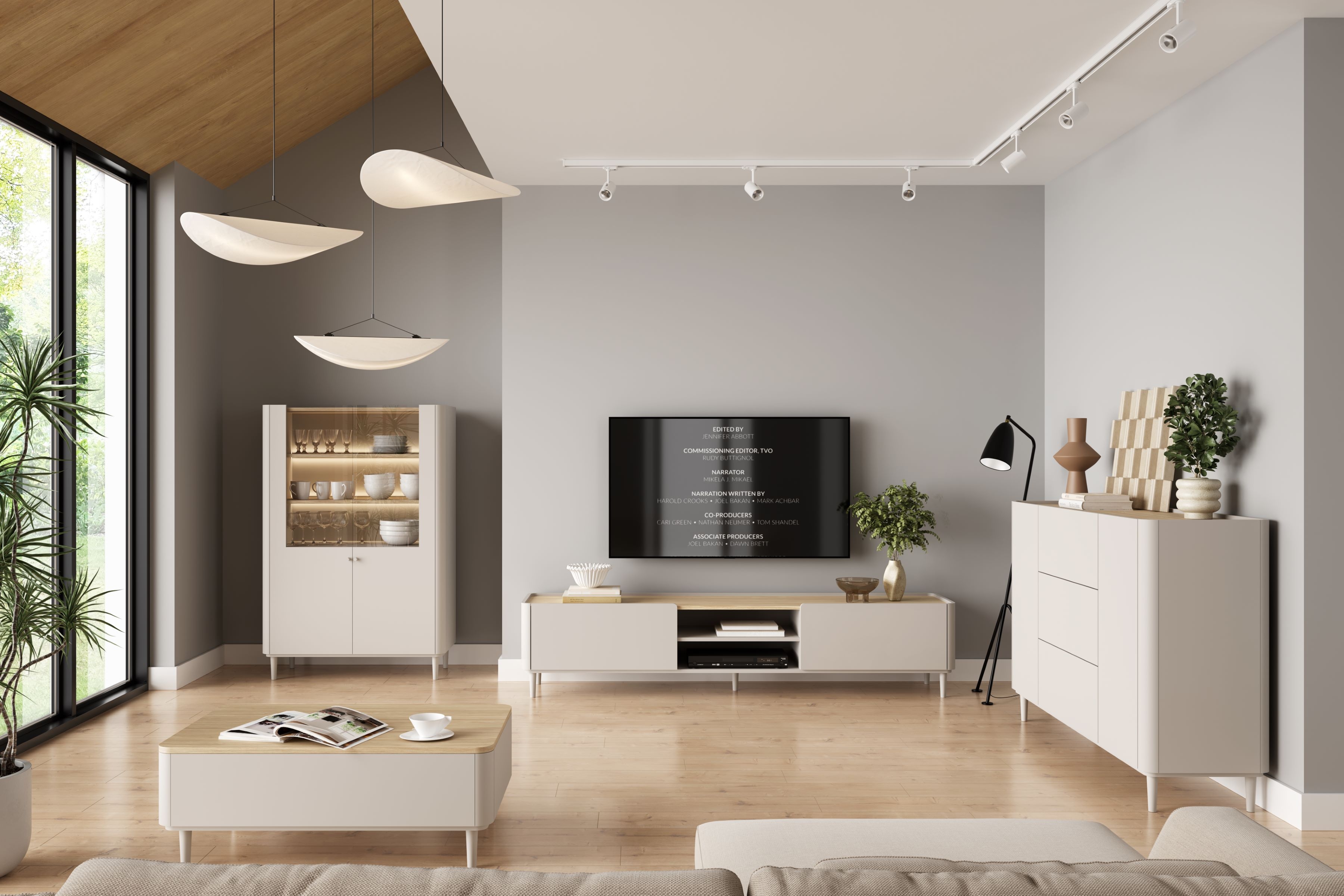 TV stolík Elivo 220 cm na nožičkách - kašmír / olejovaný dub TV skrinka Elivo 220 cm na nôžkach - kašmír / Dub olejowany