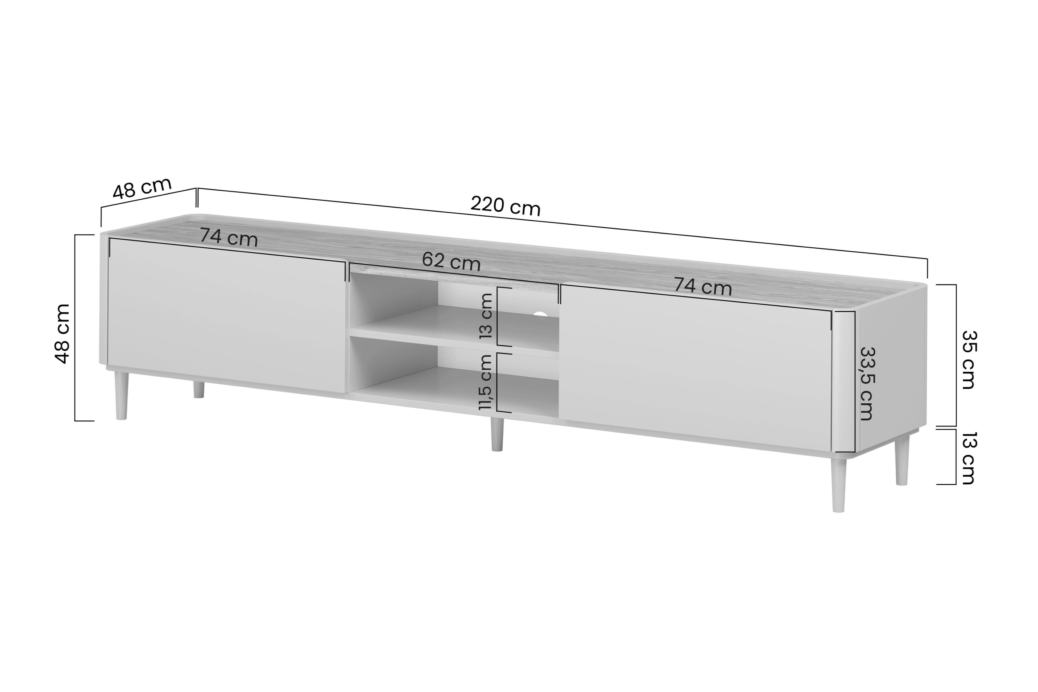 TV stolík Elivo 220 cm na nožičkách - kašmír / olejovaný dub TV skrinka Elivo 220 cm na nôžkach - kašmír / Dub olejowany