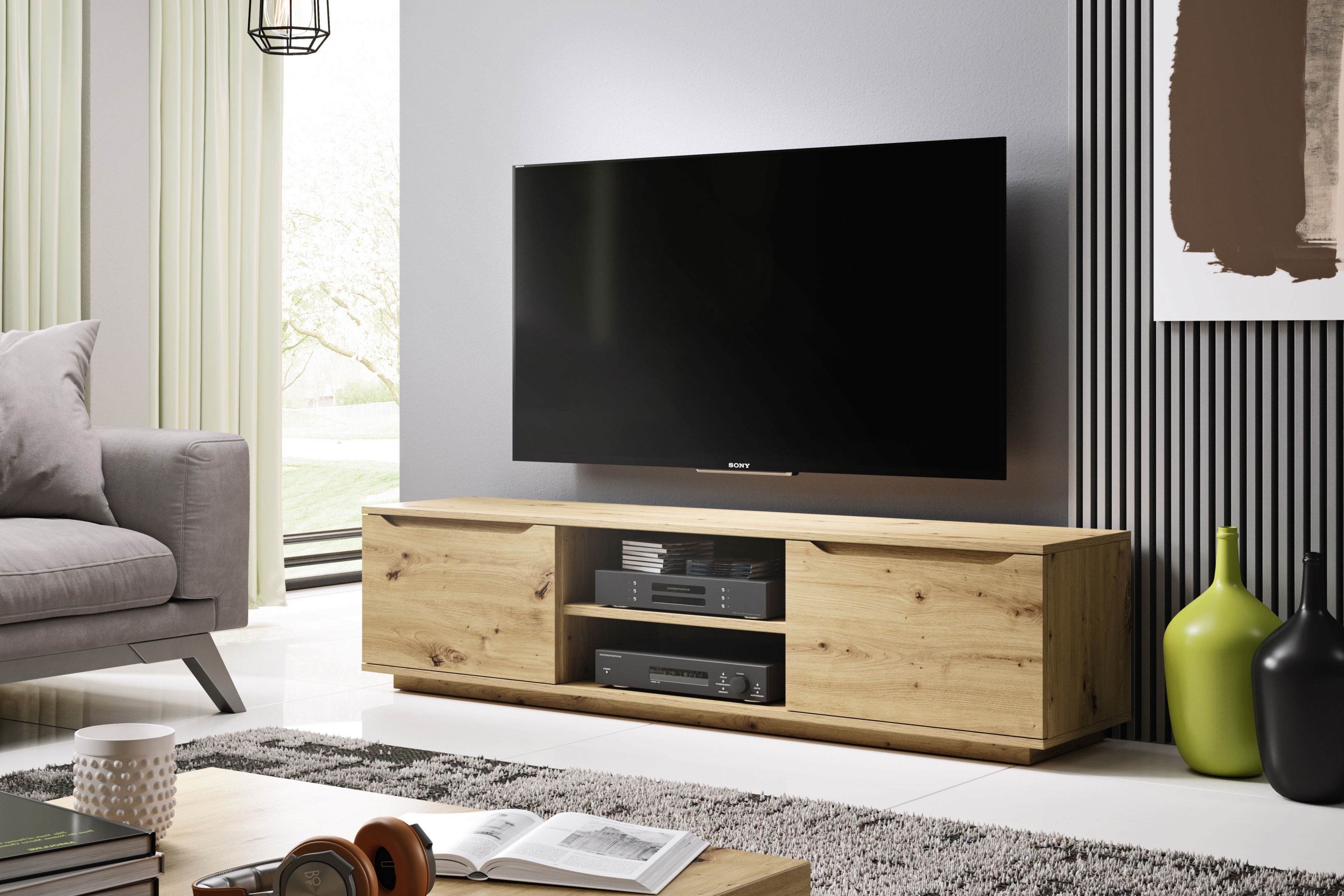 TV stolek Fem - dub artisan - výprodej skříňka RTV Fem - dub artisan - Výprodej