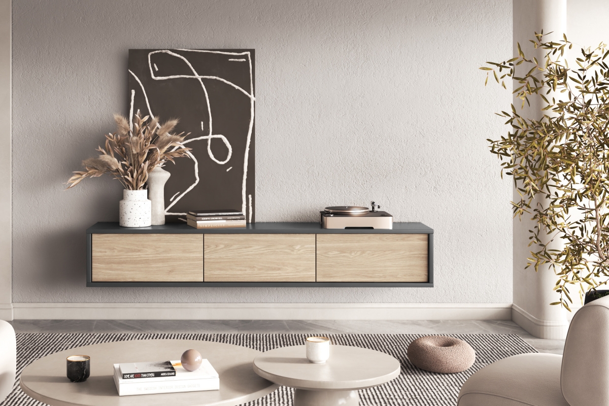 TV stolík Frida 180 cm - antracitová / dub olejovaný TV skrinka Frida 38 - 180 cm - Antracytová / Dub olejowany