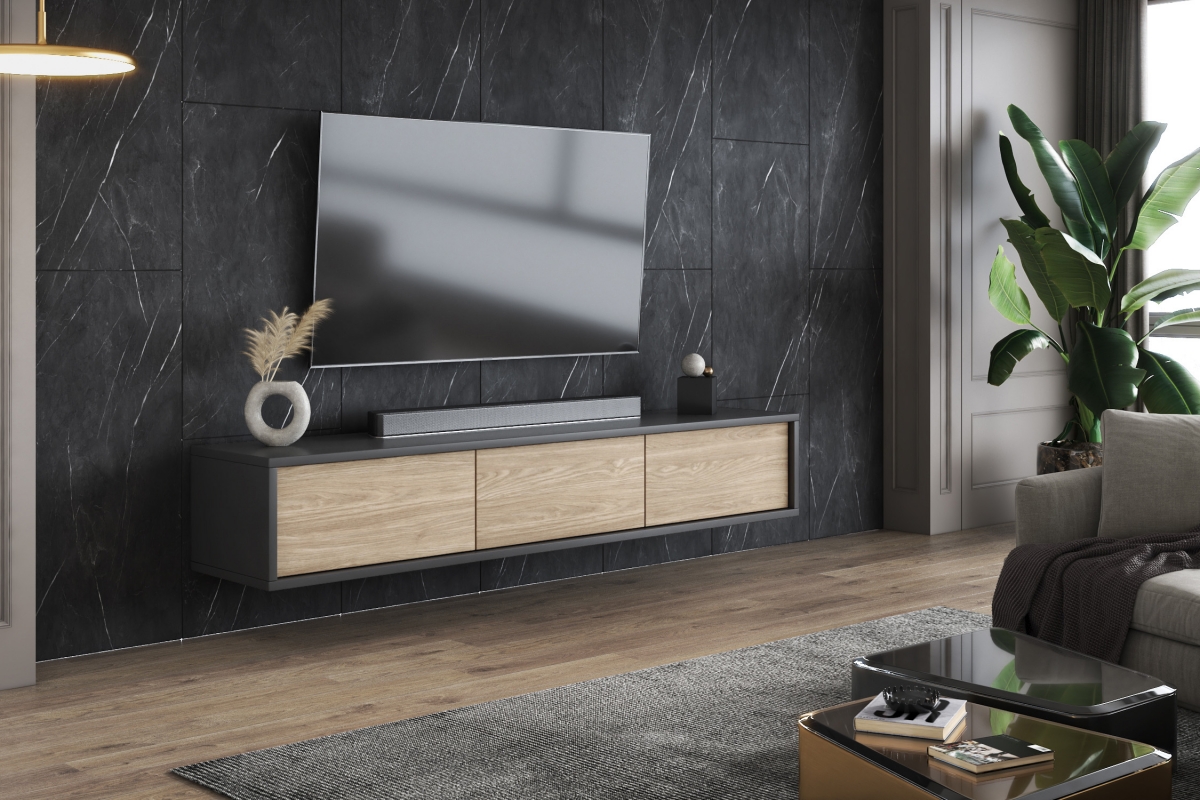 TV stolík Frida 180 cm - antracitová / dub olejovaný TV skrinka Frida 38 - 180 cm - Antracytová / Dub olejowany