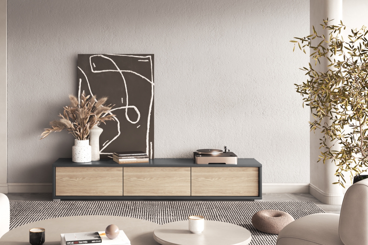 TV stolík Frida 180 cm - antracitová / dub olejovaný TV skrinka Frida 38 - 180 cm - Antracytová / Dub olejowany