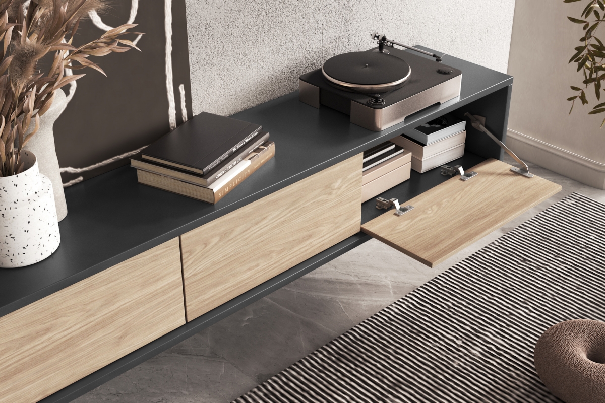 TV stolík Frida 180 cm - antracitová / dub olejovaný TV skrinka Frida 38 - 180 cm - Antracytová / Dub olejowany