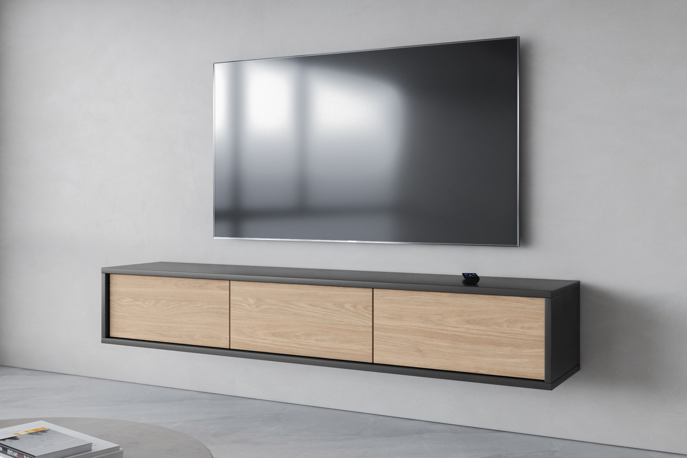 TV stolík Frida 180 cm - antracitová / dub olejovaný TV skrinka Frida 38 - 180 cm - Antracytová / Dub olejowany