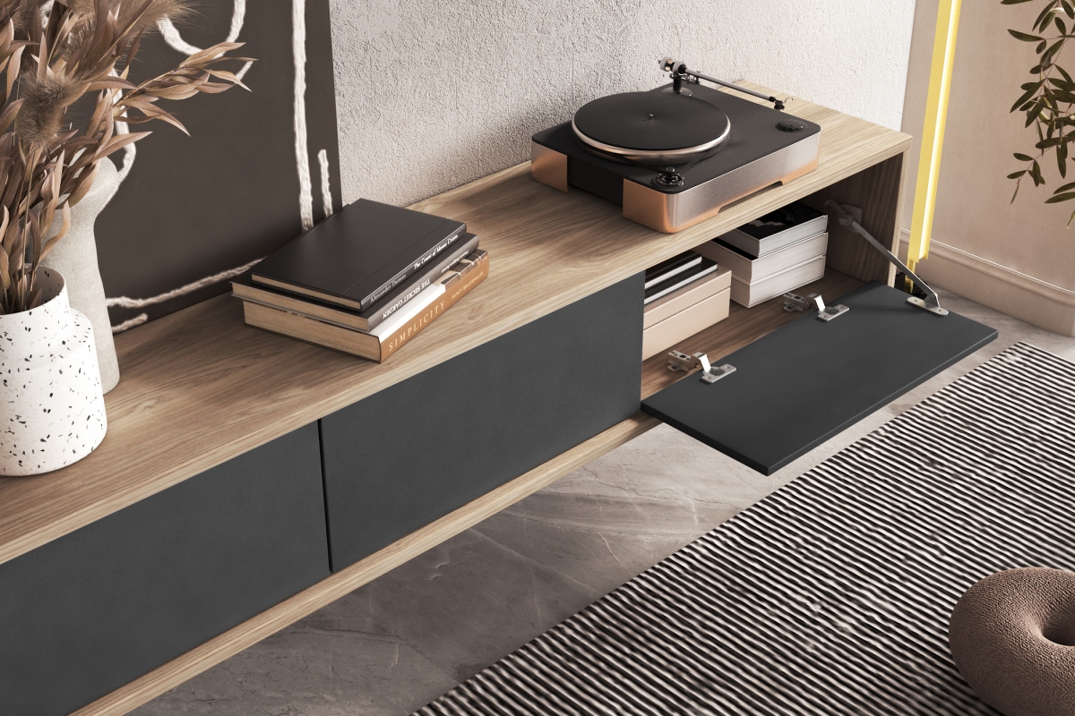 TV stolík Frida 180 cm - dub olejovaný / antracitová TV skrinka Frida 38 - 180 cm - Dub olejowany / Antracytová