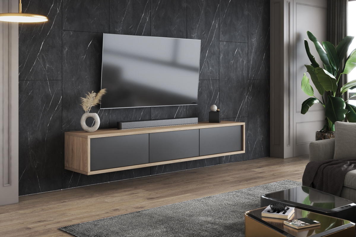 TV stolík Frida 180 cm - dub olejovaný / antracitová TV skrinka Frida 38 - 180 cm - Dub olejowany / Antracytová