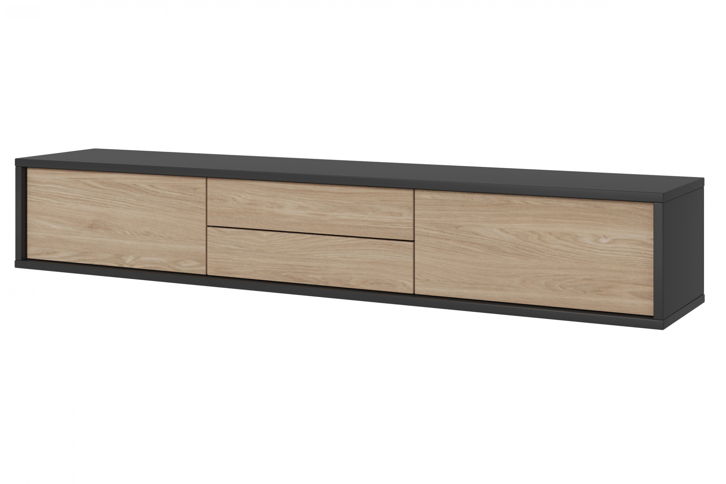 TV stolík Frida 180 cm so zásuvkami - antracitová / dub olejovaný TV skrinka Frida 39 so zásuvkami 180 cm - Antracytová / Dub olejowany