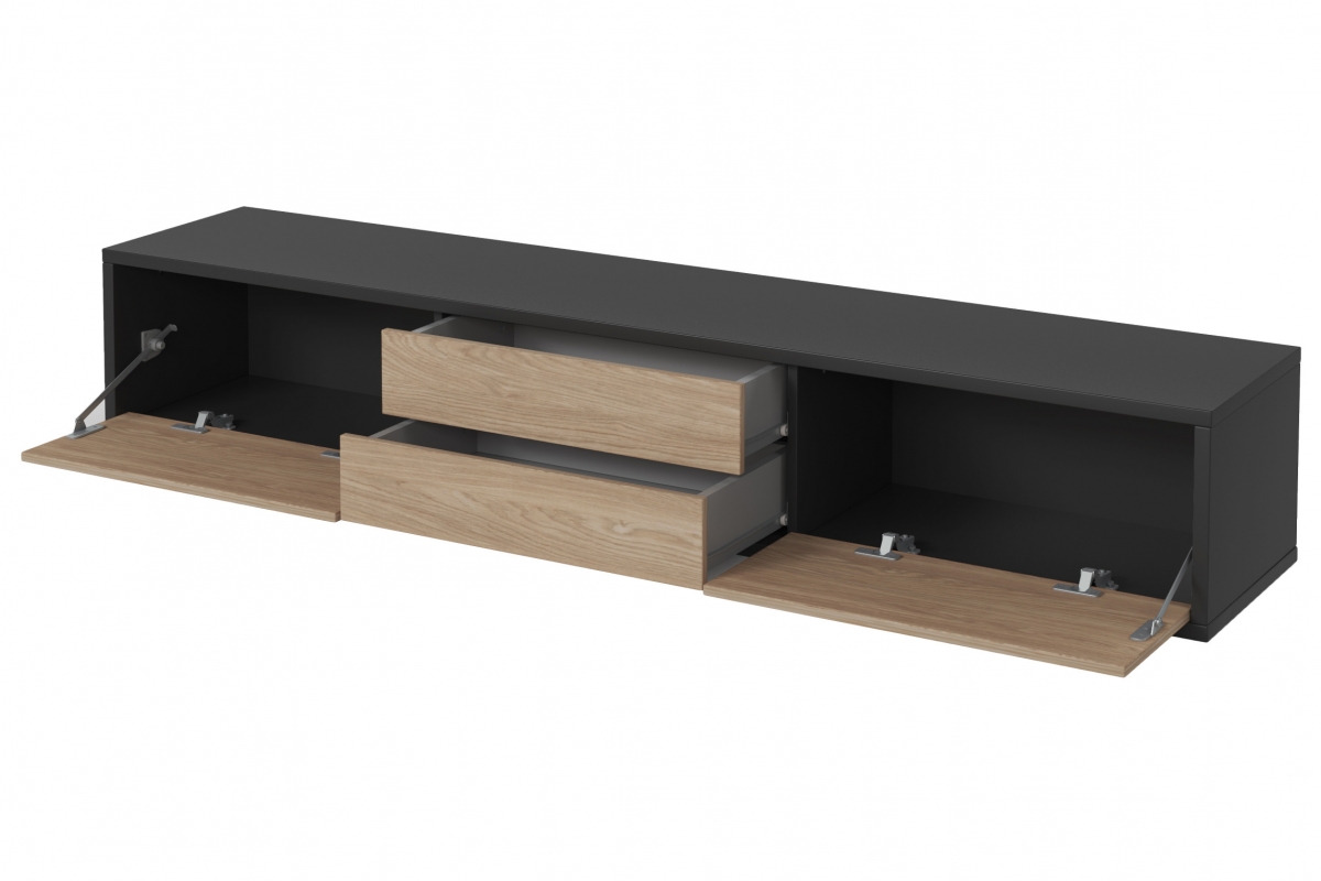 TV stolík Frida 180 cm so zásuvkami - antracitová / dub olejovaný TV skrinka Frida 39 so zásuvkami 180 cm - Antracytová / Dub olejowany