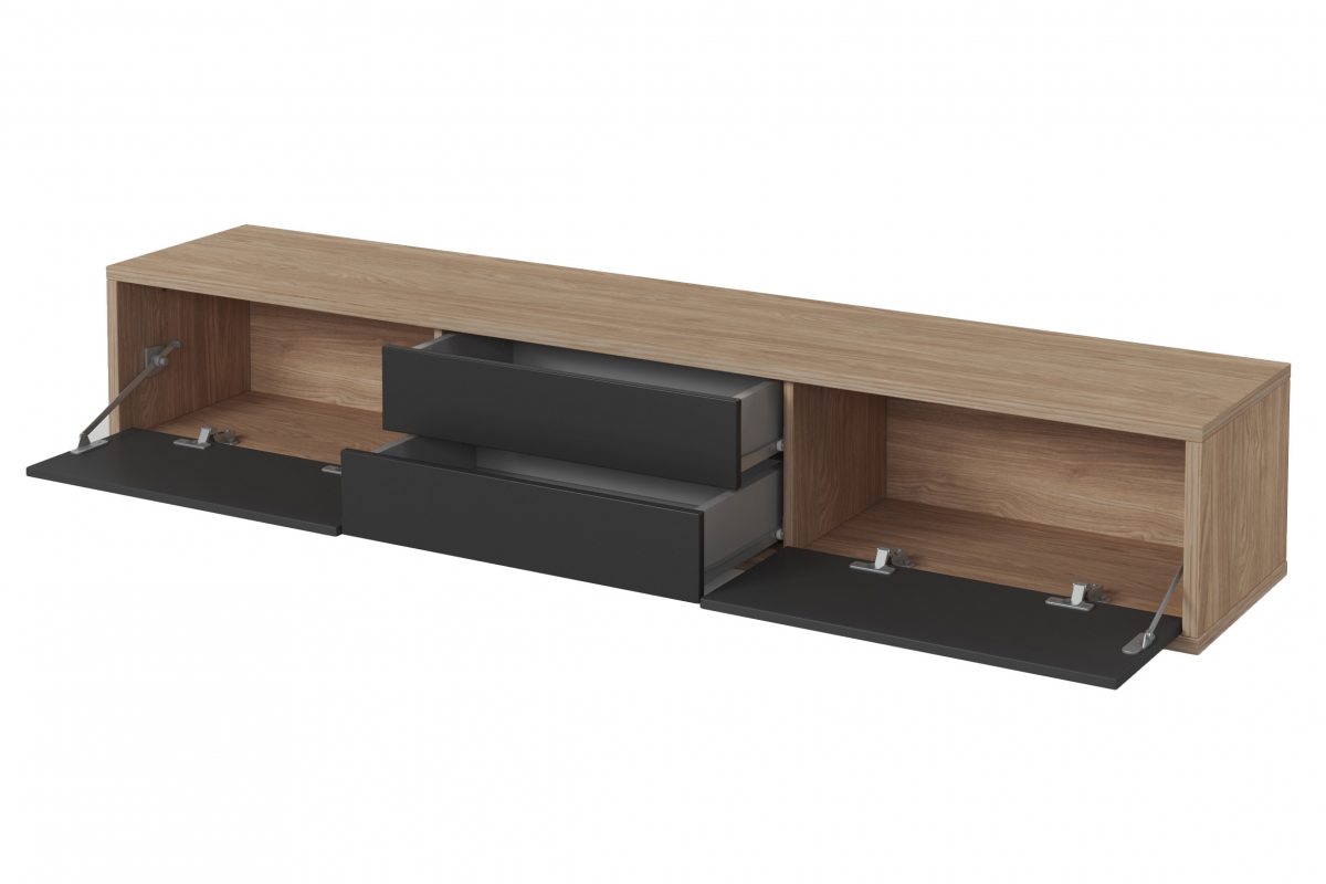 TV stolík Frida 180 cm so zásuvkami - dub olejovaný / antracitová TV skrinka Frida 39 so zásuvkami 180 cm - Dub olejowany / Antracytová
