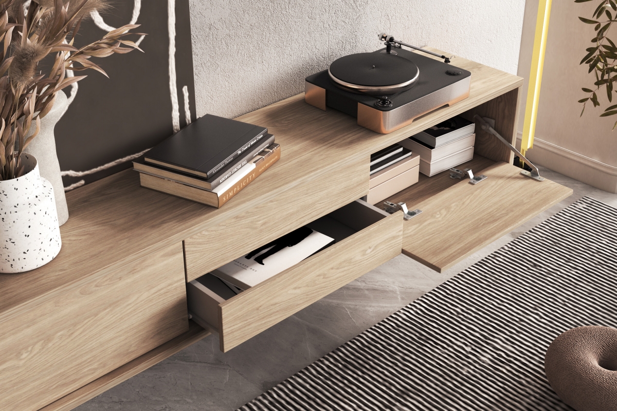 TV stolík Frida 180 cm so zásuvkami - dub olejovaný TV skrinka Frida 39 so zásuvkami 180 cm - Dub olejowany