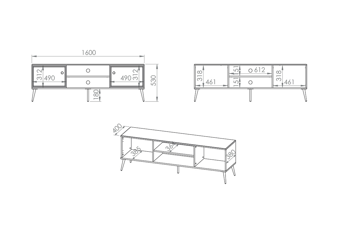 TV stolík Riomi 06 s poličkou 160 cm - biely TV skrinka .