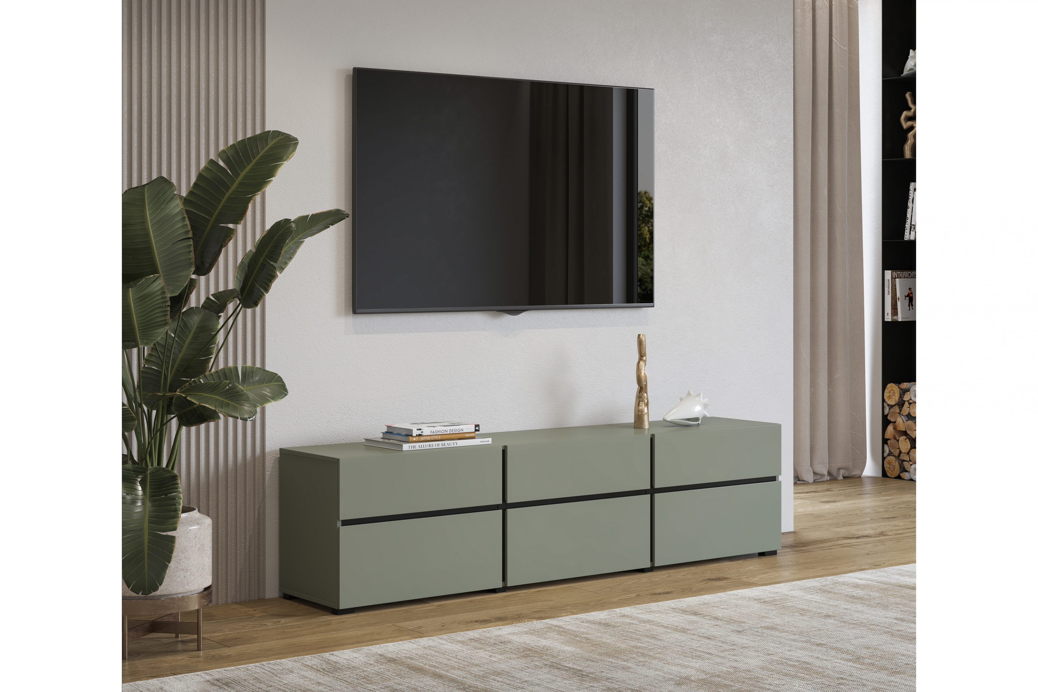 TV stolek Gramon 180 cm se zásuvkami - zelená / černá skříňka RTV Gramon 180 cm se zásuvkami - zelená / černá