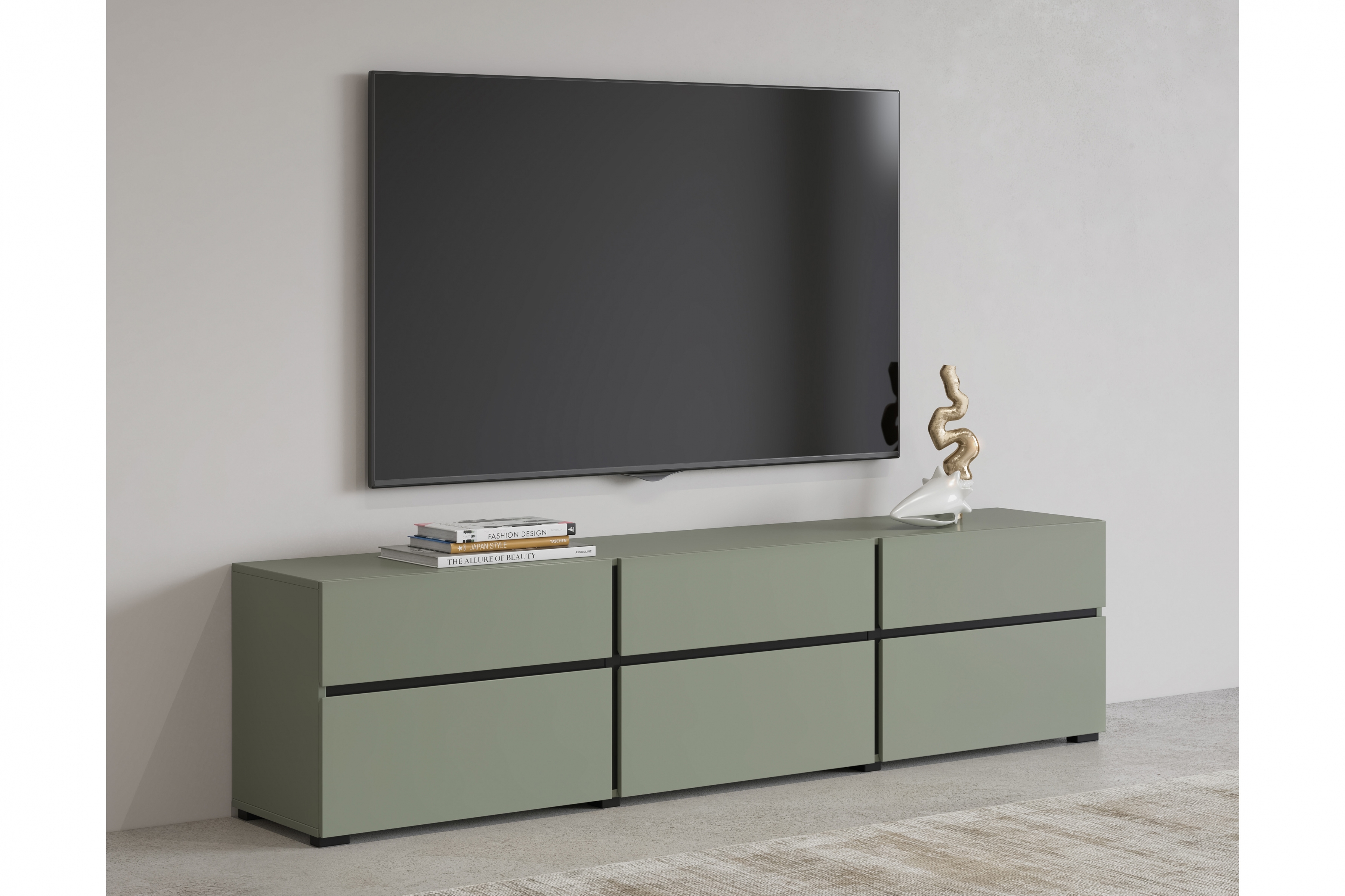 TV stolek Gramon 180 cm se zásuvkami - zelená / černá skříňka RTV Gramon 180 cm se zásuvkami - zelená / černá