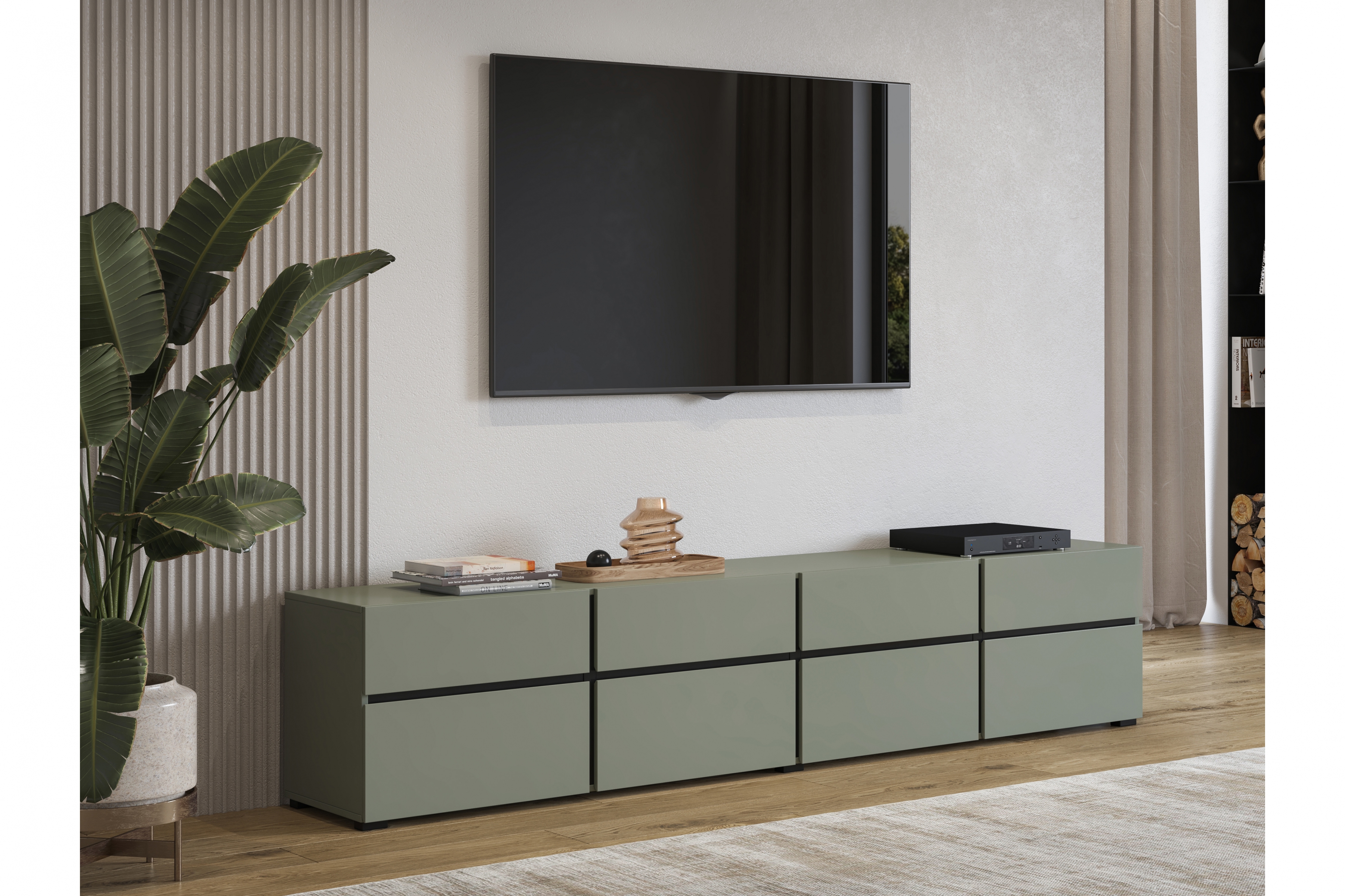 TV stolek Cross 225 cm se zásuvkami - zelený / černý skříňka RTV Gramon 225 cm se zásuvkami - zelená / černá