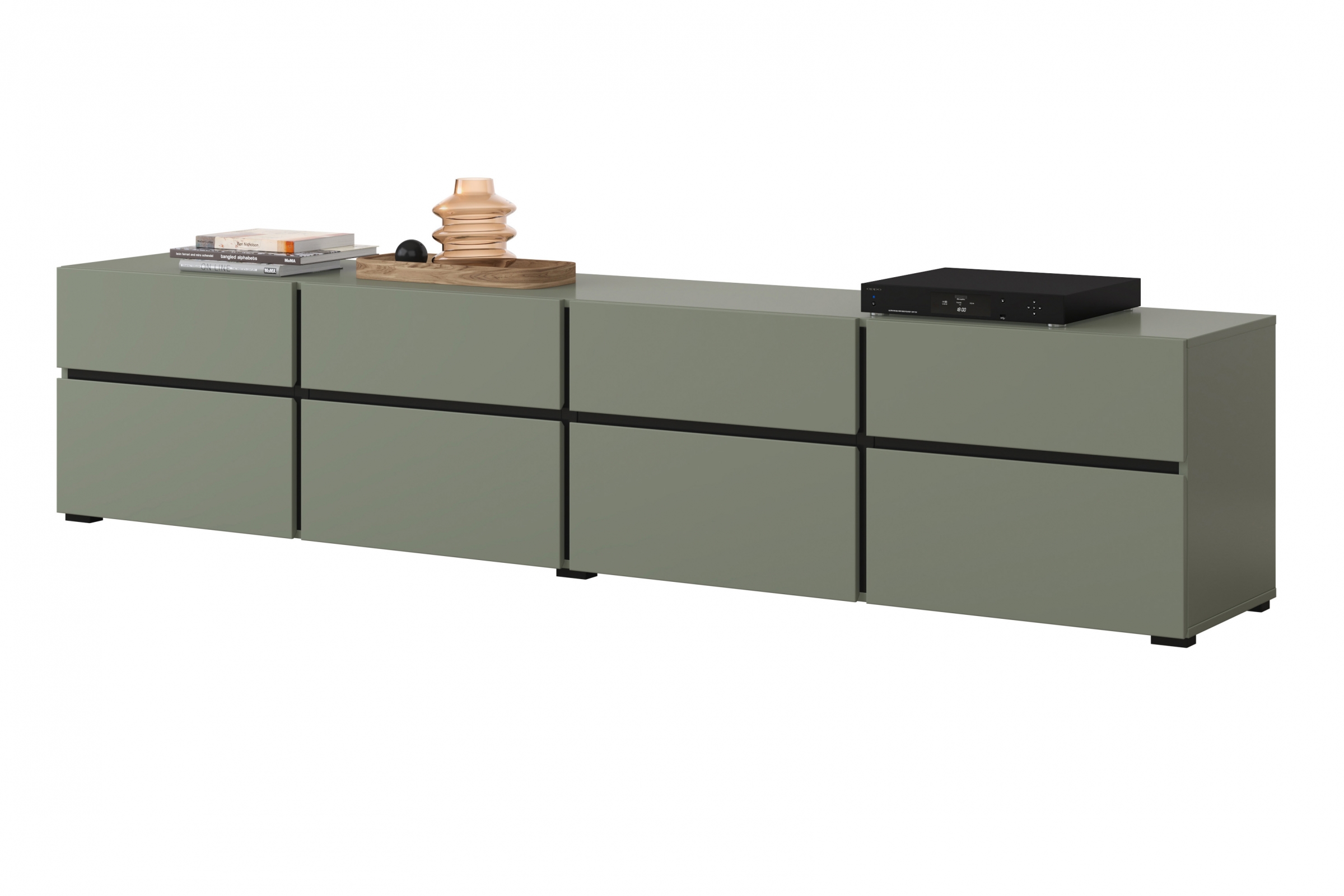 TV stolek Cross 225 cm se zásuvkami - zelený / černý skříňka RTV Gramon 225 cm se zásuvkami - zelená / černá