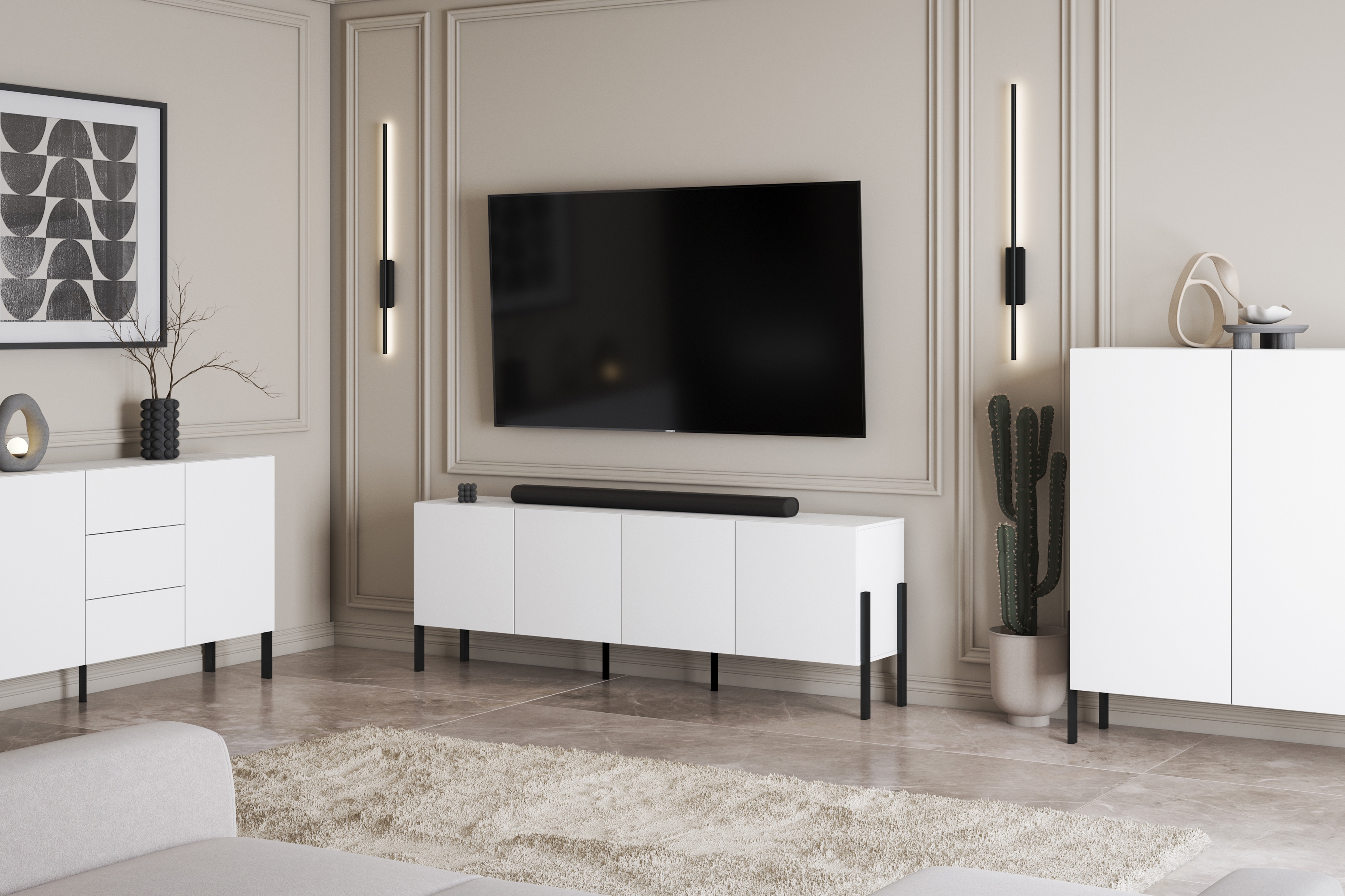 TV skrinka Jukon 204 cm - biely supermat / čierne nožičky TV skrinka Jukon 204 cm - Biely supermat / čierny nožičky