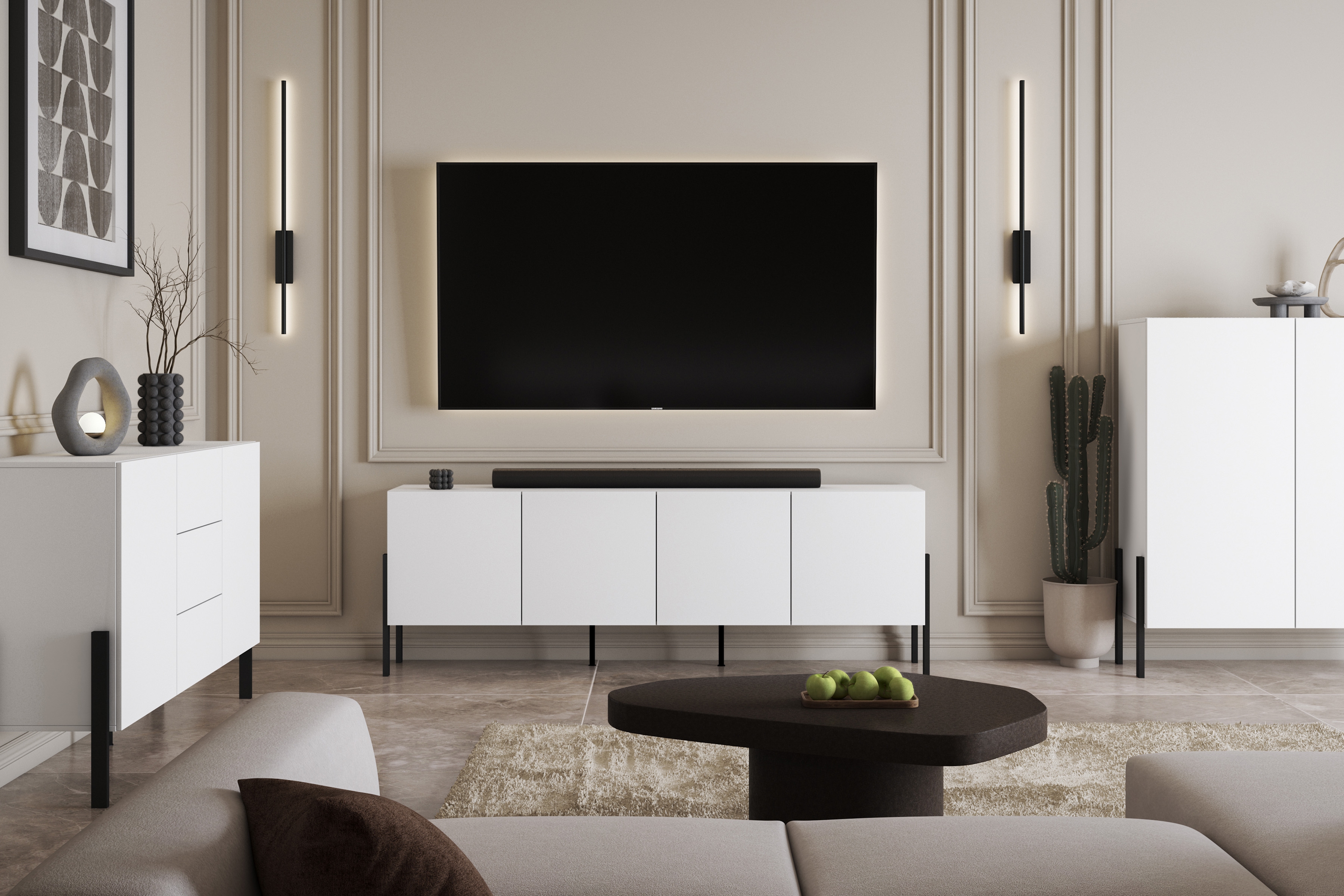 TV skrinka Jukon 204 cm - biely supermat / čierne nožičky TV skrinka Jukon 204 cm - Biely supermat / čierny nožičky