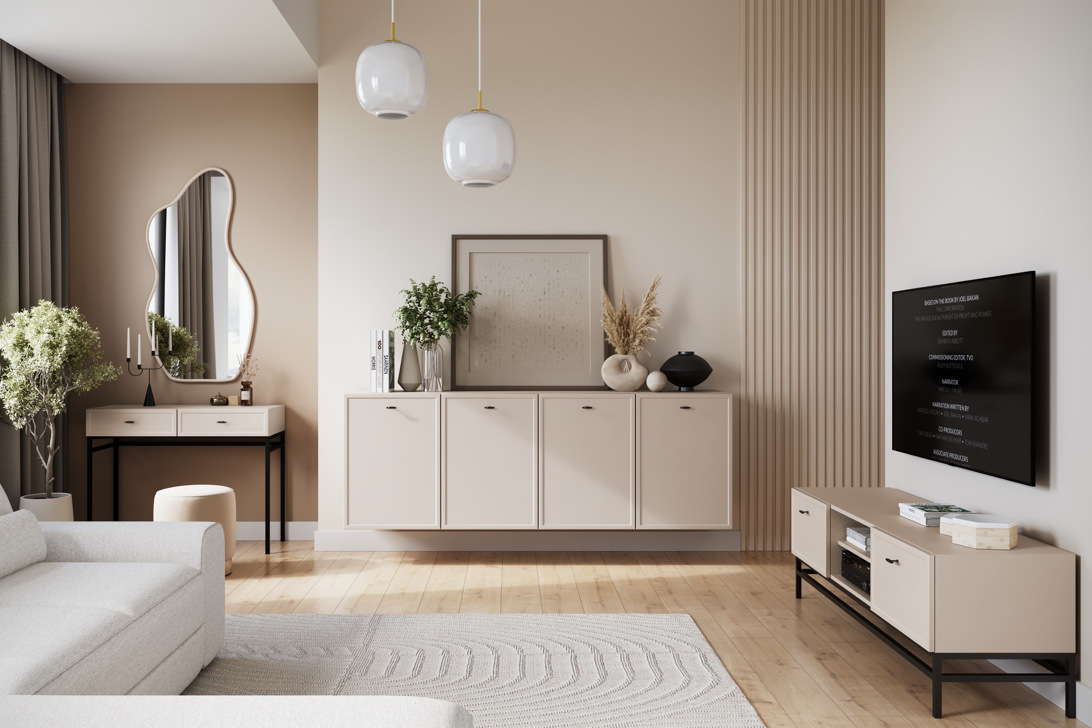 TV stolek Lorini 150 cm se zásuvkami – kašmírová / černé úchytky T-bar / černý podstavec skříňka RTV Lorini 150 cm se zásuvkami - kašmír / černá Úchytky T-bar / Rošt