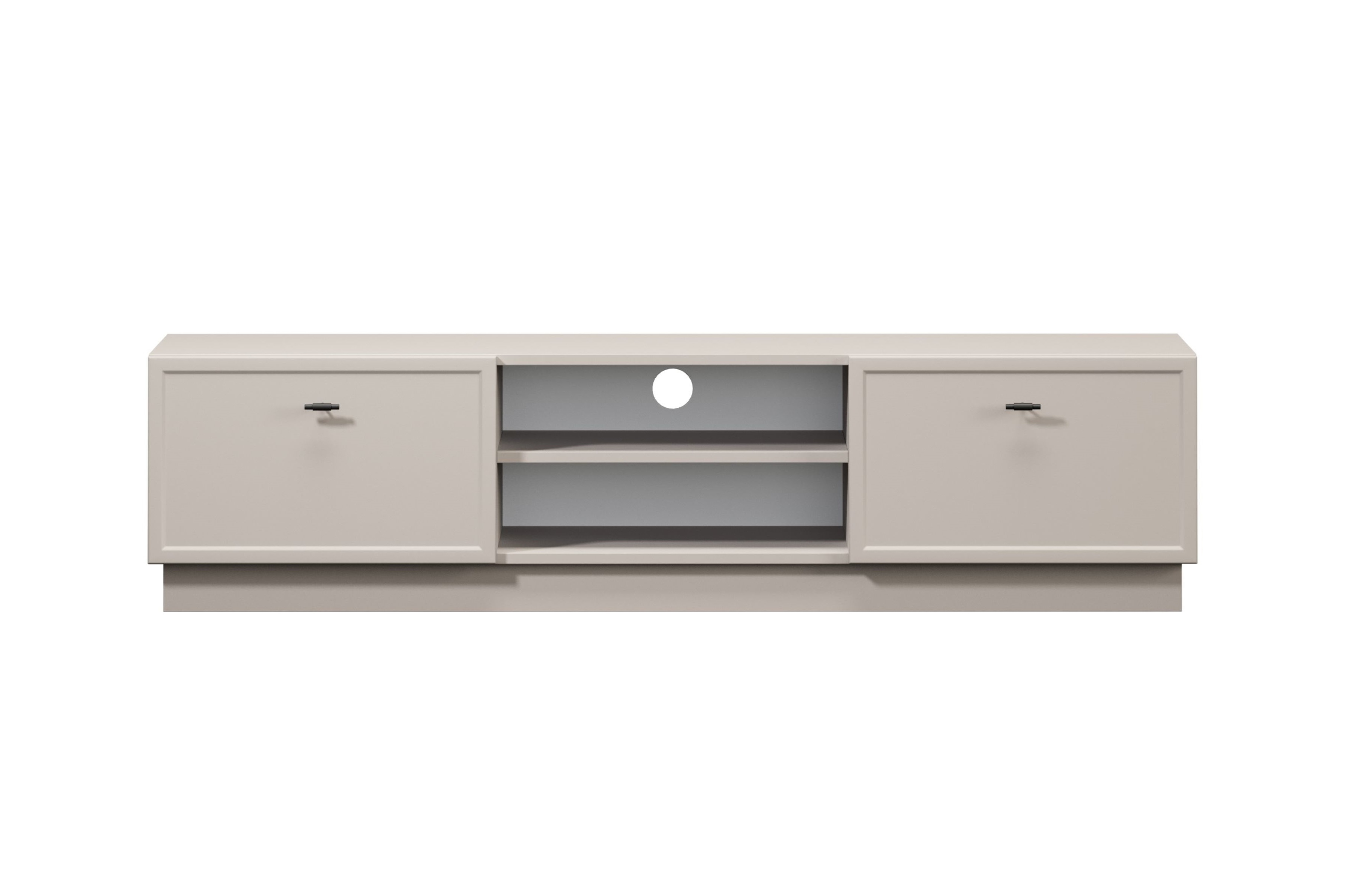 TV stolík Lorini 150 cm na sokli – kašmírová / čierne úchytky T TV skrinka Lorini 150 cm so zásuvkami - kašmír / čierny úchyty T-bar