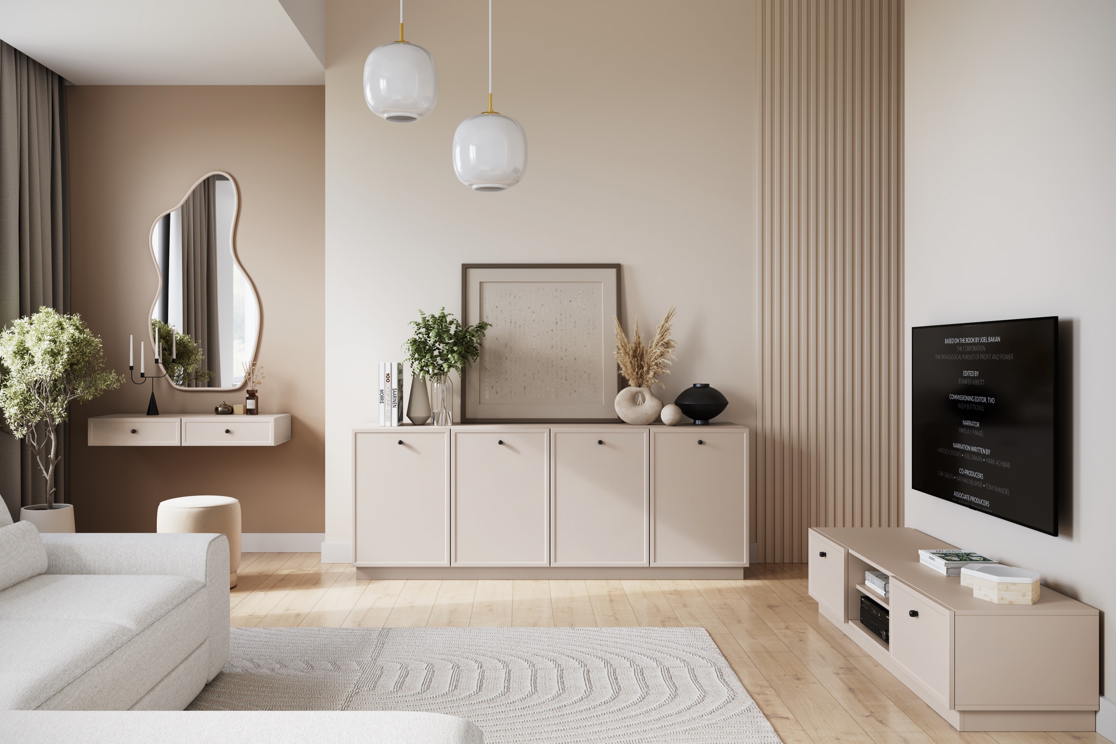 TV stolík Lorini 150 cm na sokli – kašmírová / čierne úchytky G TV skrinka Lorini 150 cm so zásuvkami - kašmír / čierny úchyty