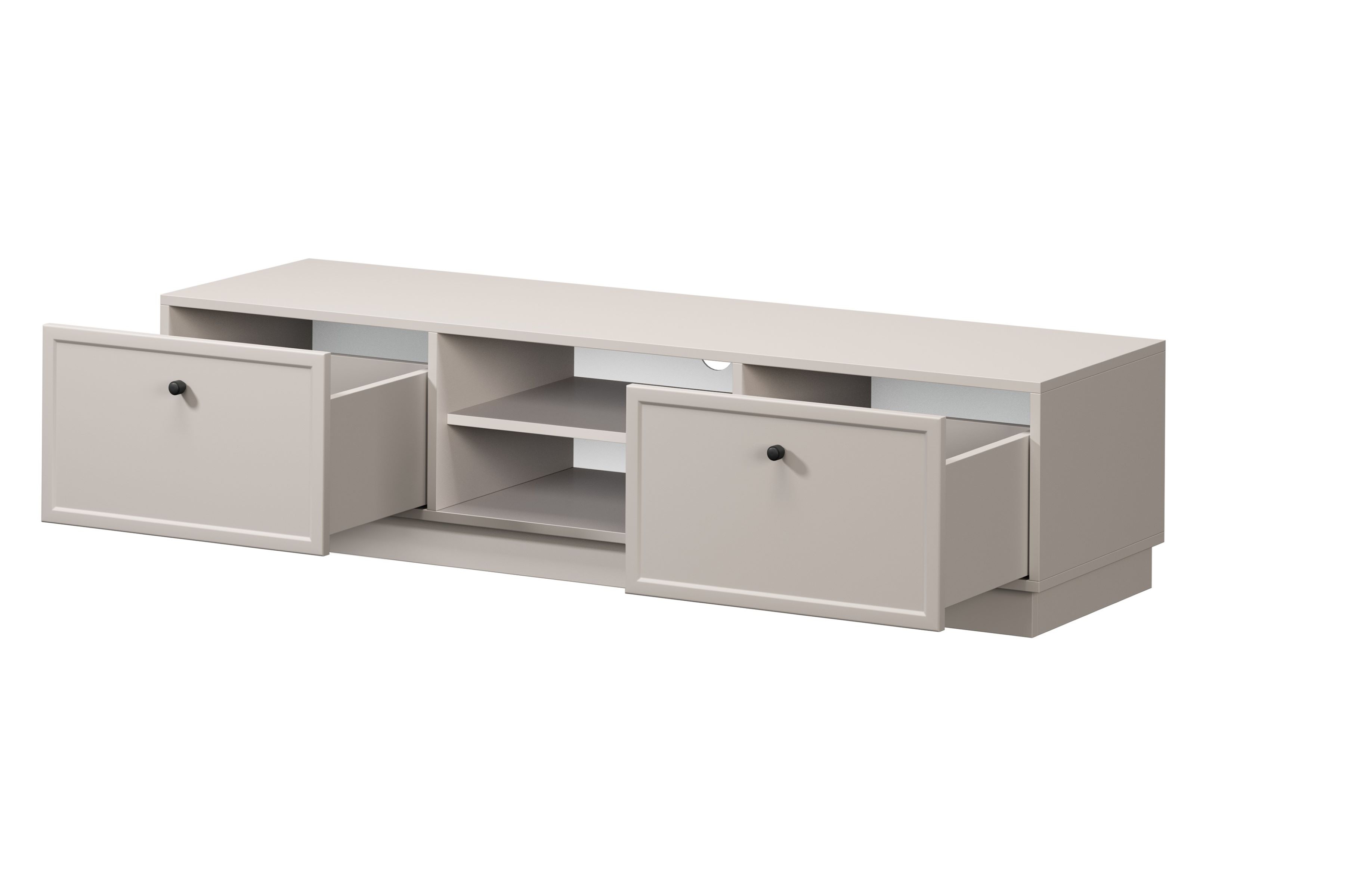 TV stolík Lorini 150 cm na sokli – kašmírová / čierne úchytky G TV skrinka Lorini 150 cm so zásuvkami - kašmír / čierny úchyty